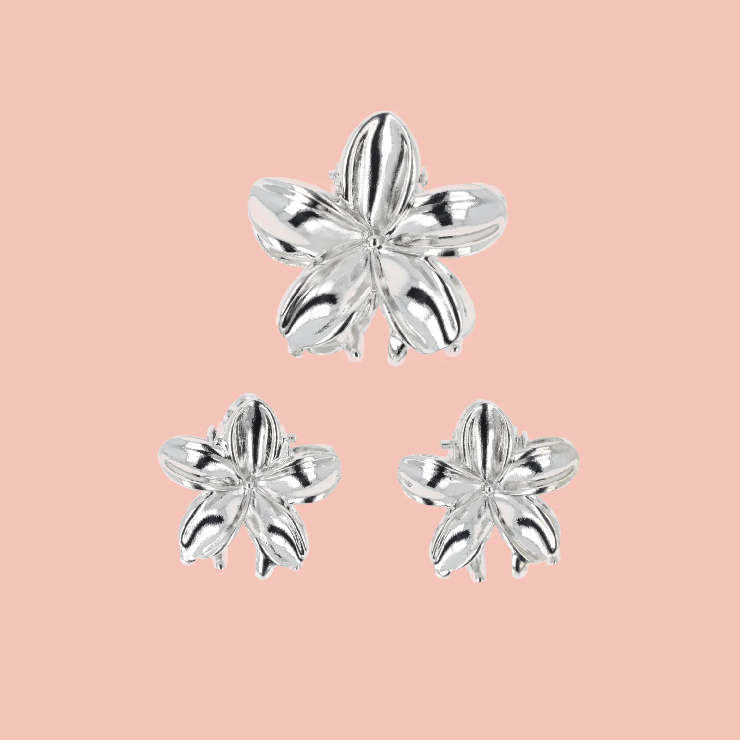 Mini Silver Metal Flower Claw Clip Set