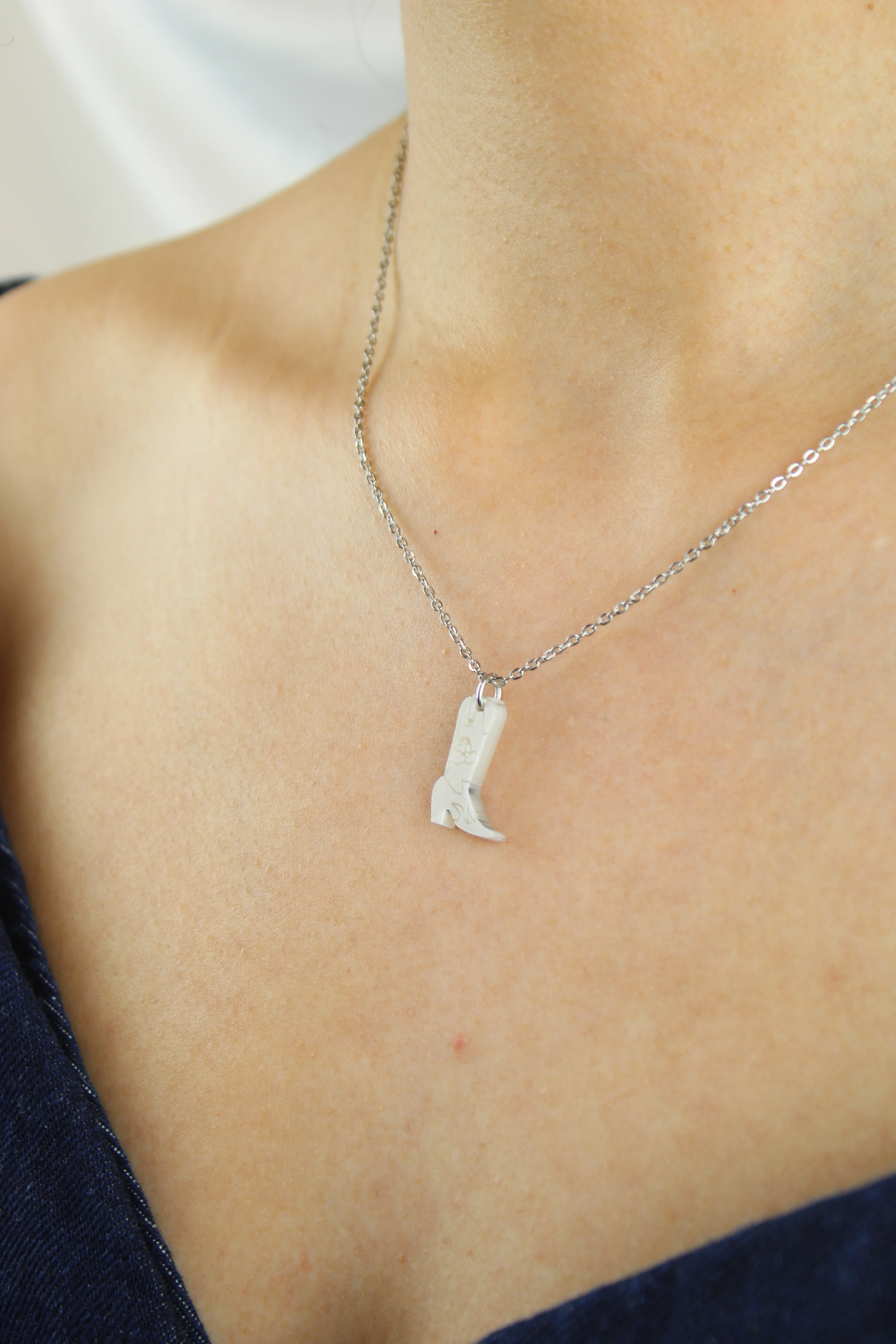 Mini White Cowboy Boot Necklace - Image 3