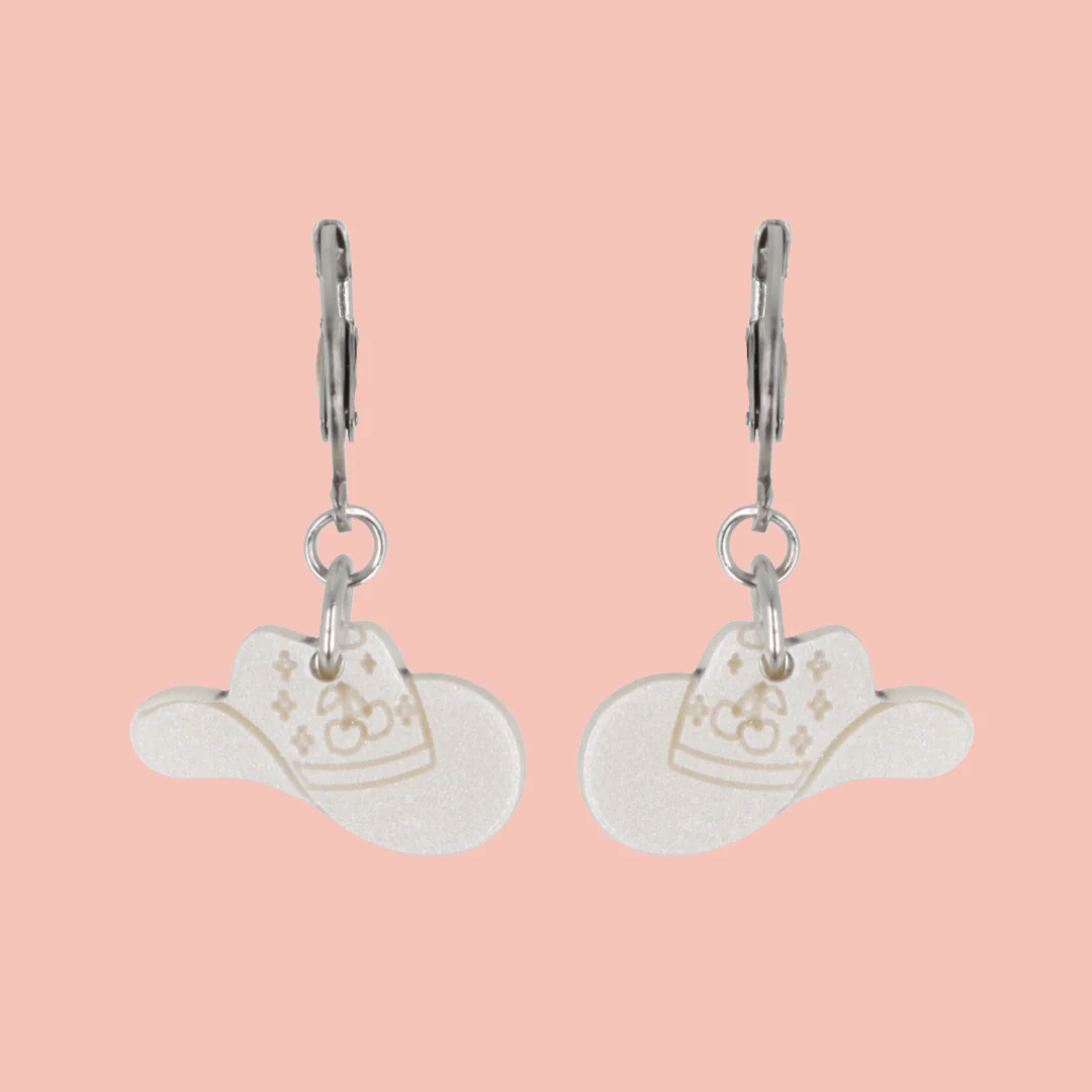 Mini White Cowboy Hat Huggie Hoop Earrings