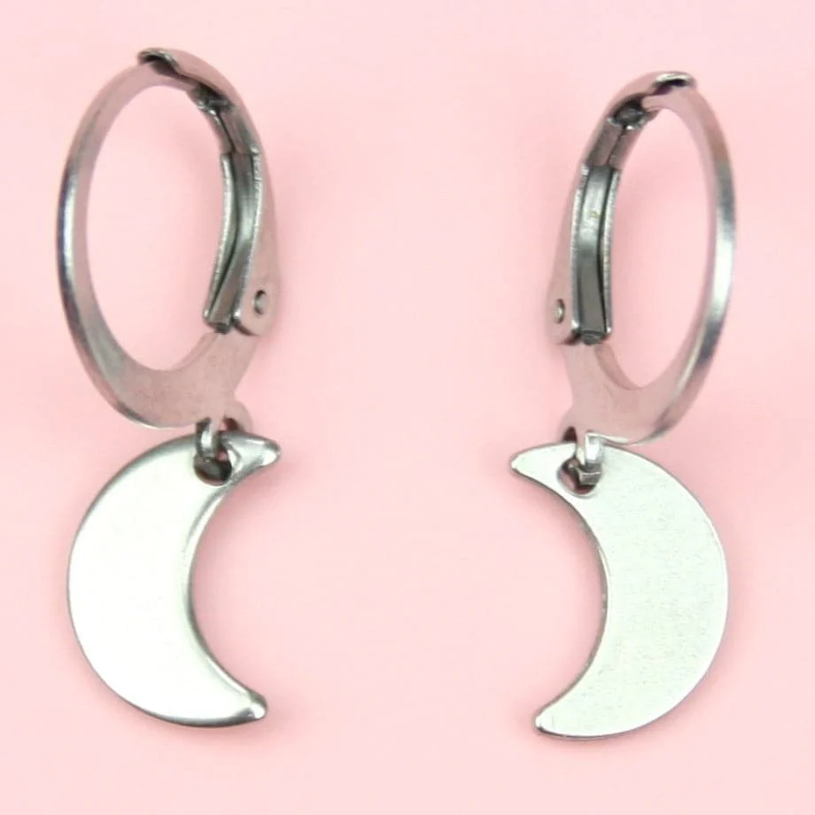 Moon Drop Hoop Earrings - Image 2