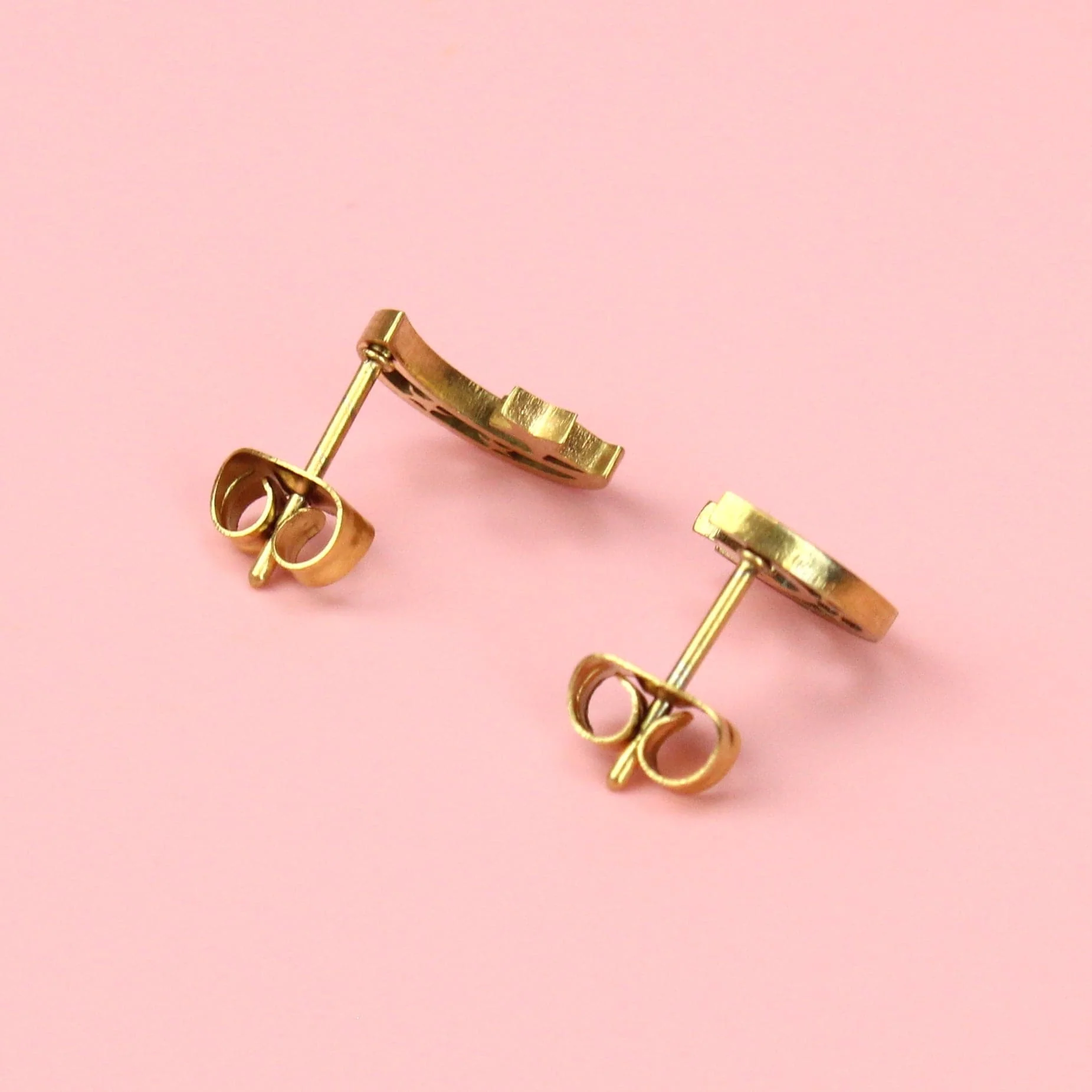 Moon & Three Star Stud Earrings (Gold Plated) - Image 3