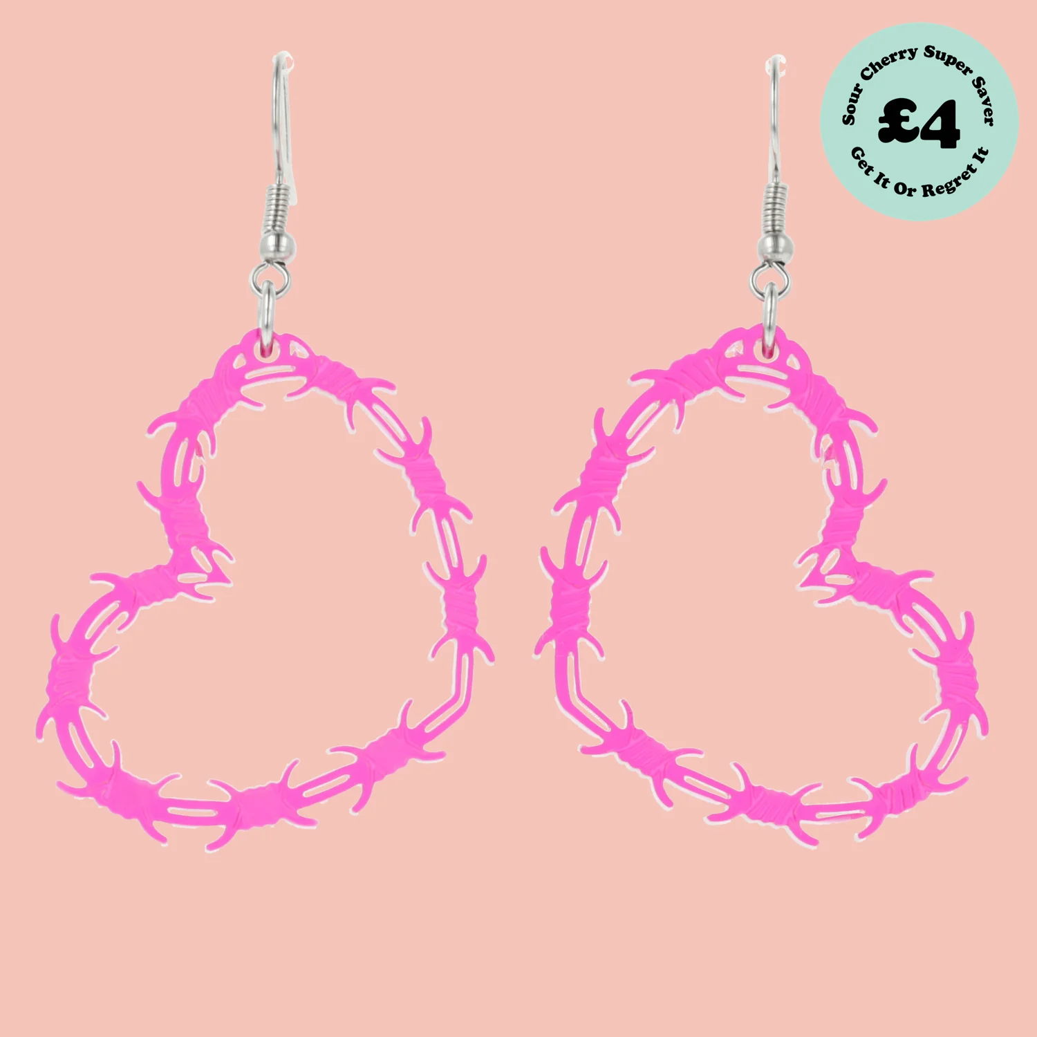 Pink Barbed Wire Heart Earrings