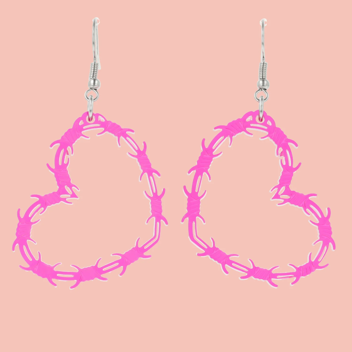 Pink Barbed Wire Heart Earrings - Image 2