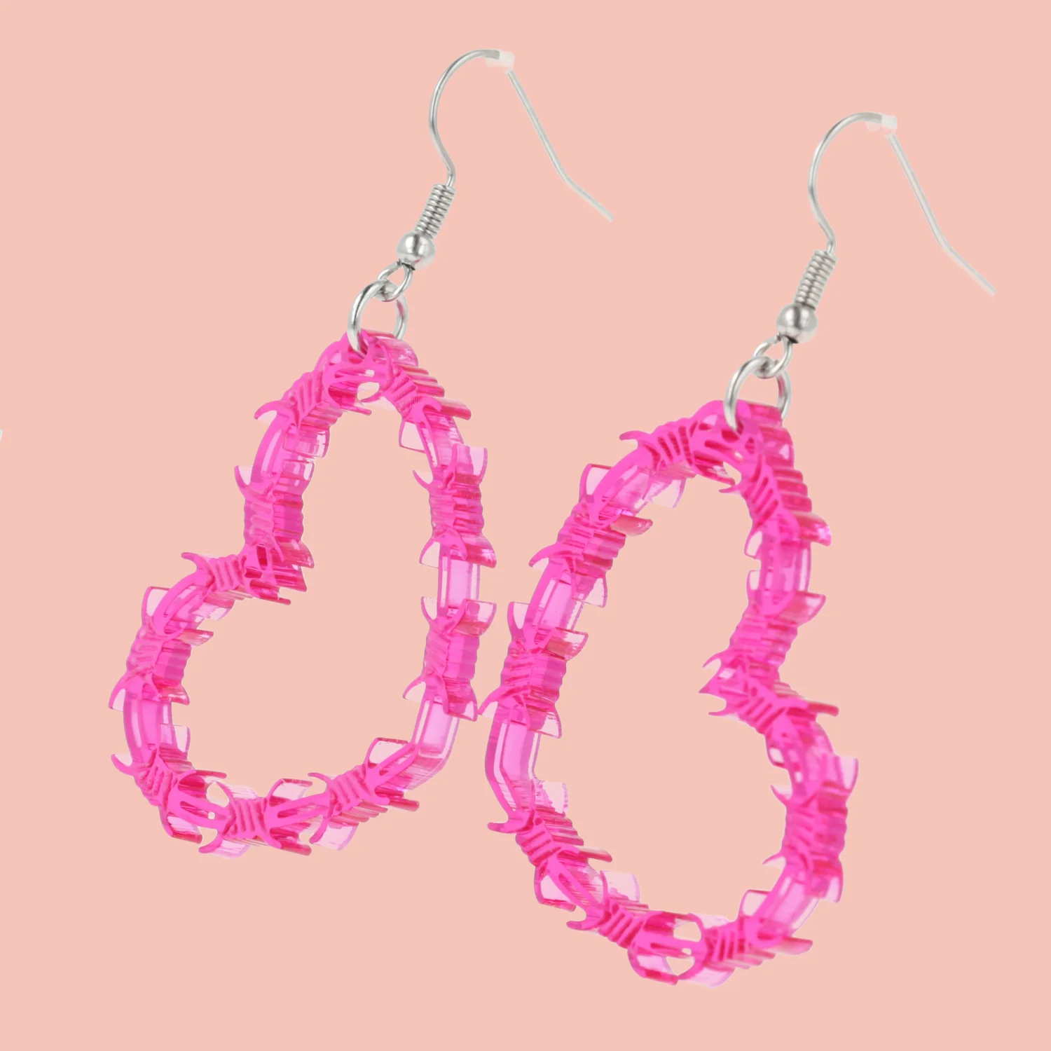 Pink Barbed Wire Heart Earrings - Image 4