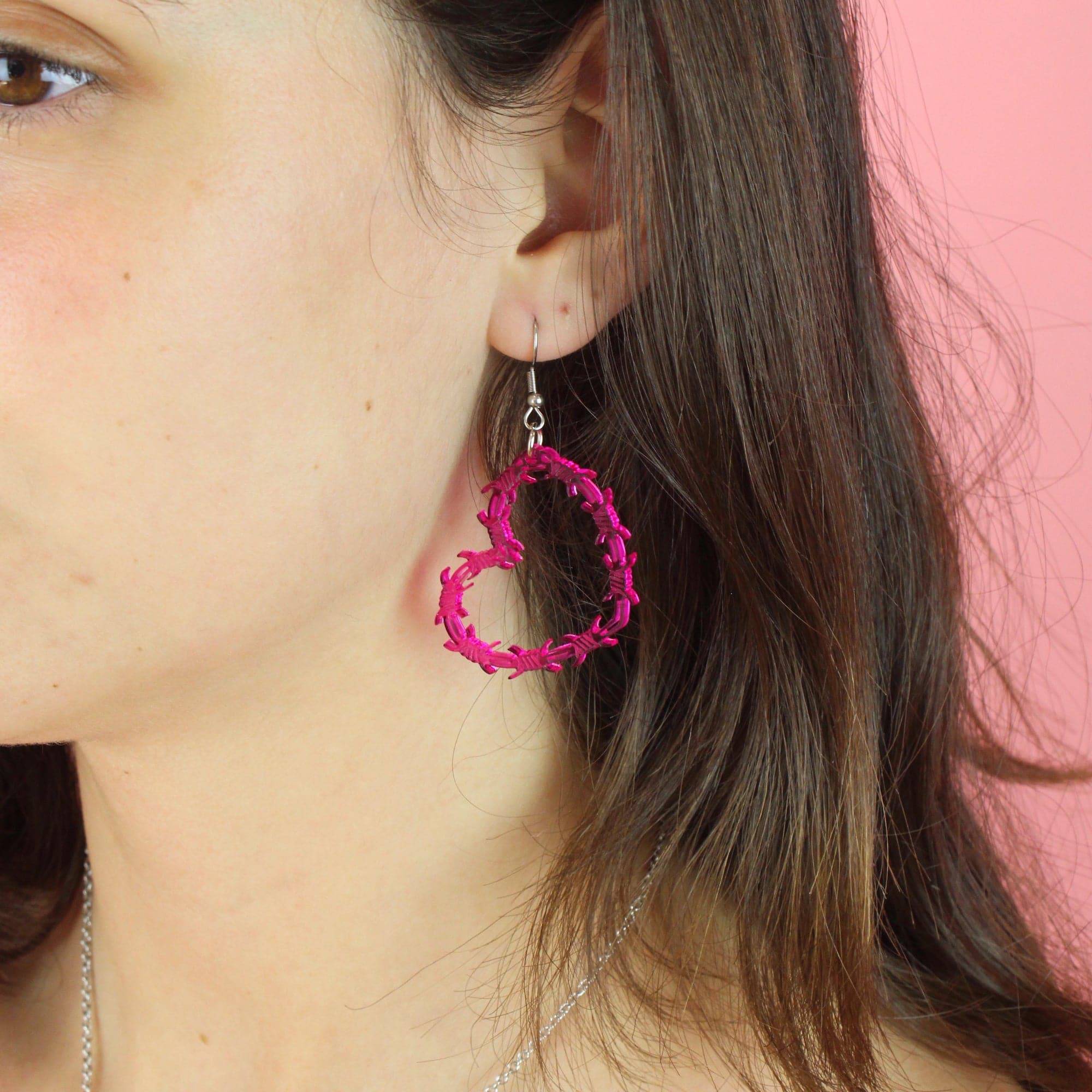Pink Barbed Wire Heart Earrings - Image 6