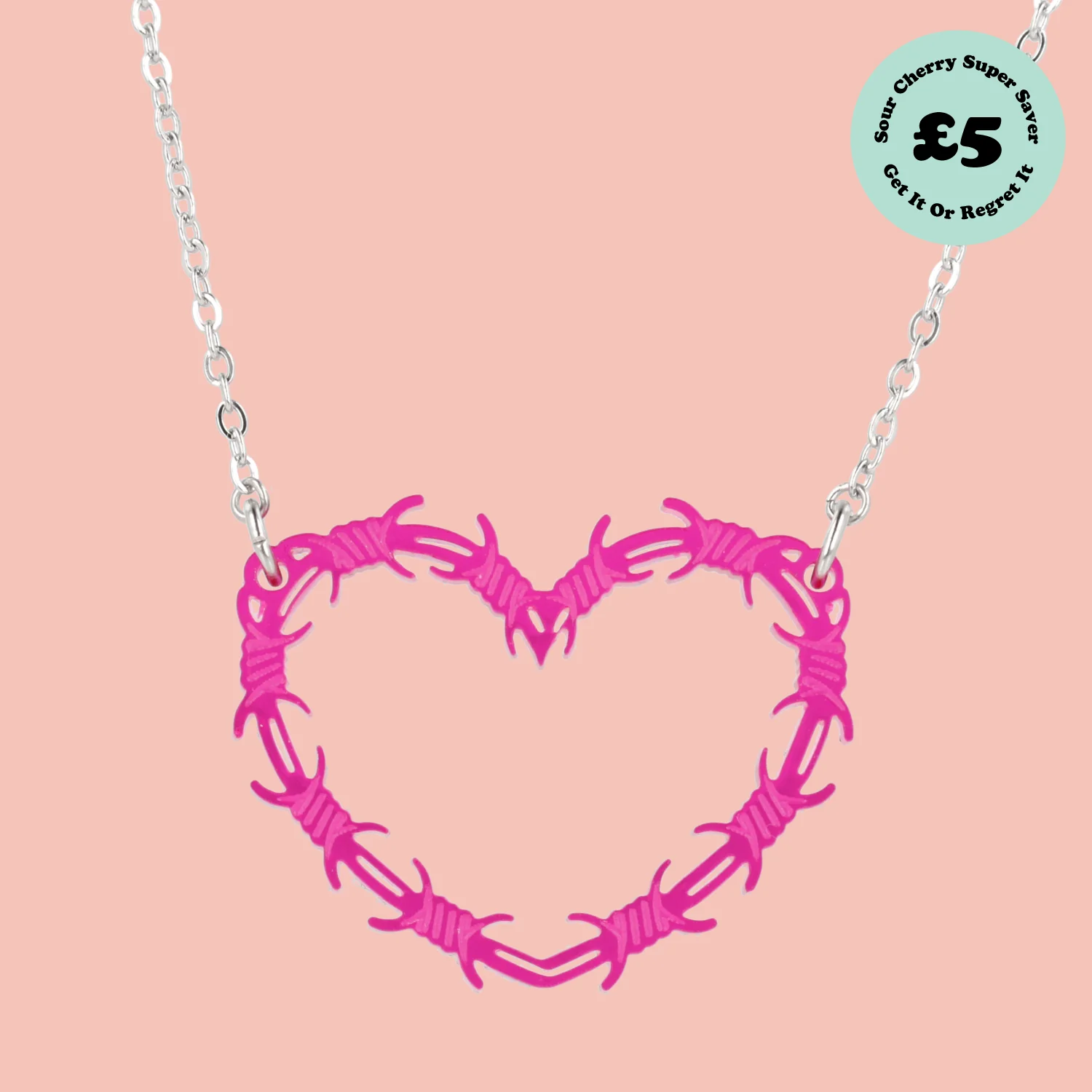 Pink Barbed Wire Heart Necklace
