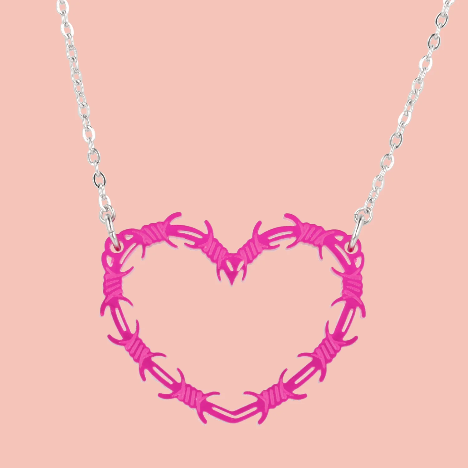 Pink Barbed Wire Heart Necklace - Image 2
