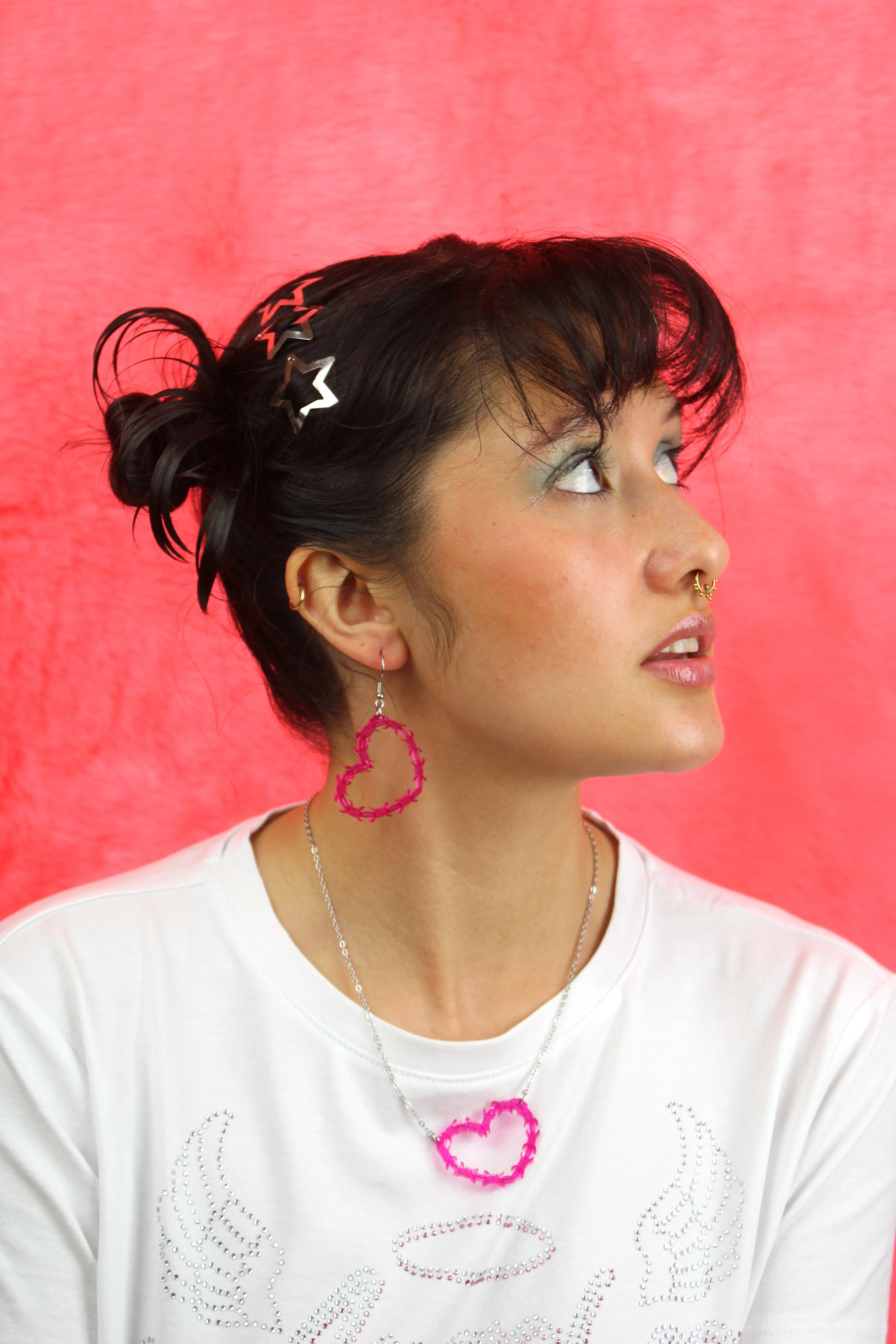 Pink Barbed Wire Heart Earrings - Image 5