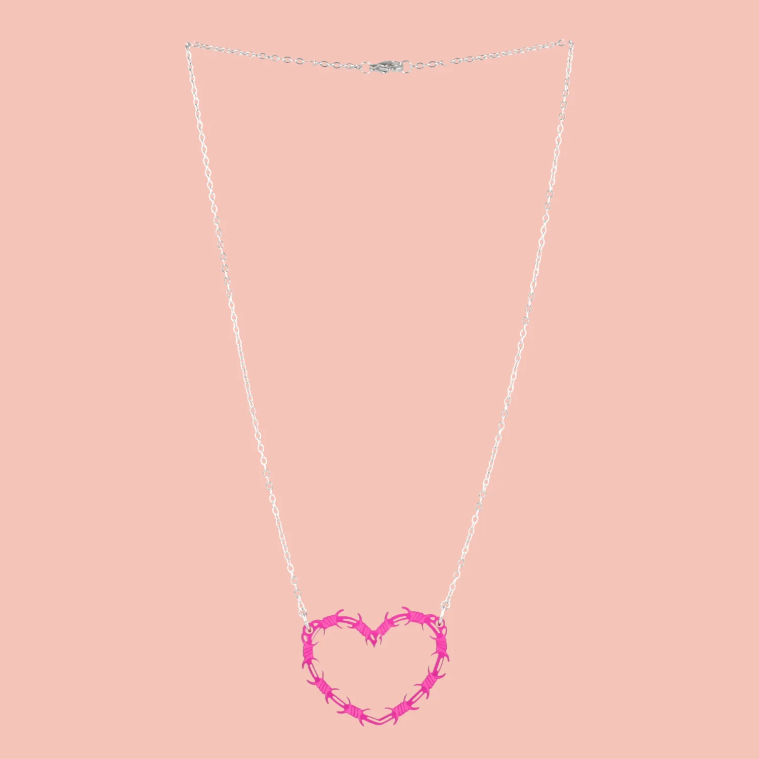 Pink Barbed Wire Heart Necklace - Image 5