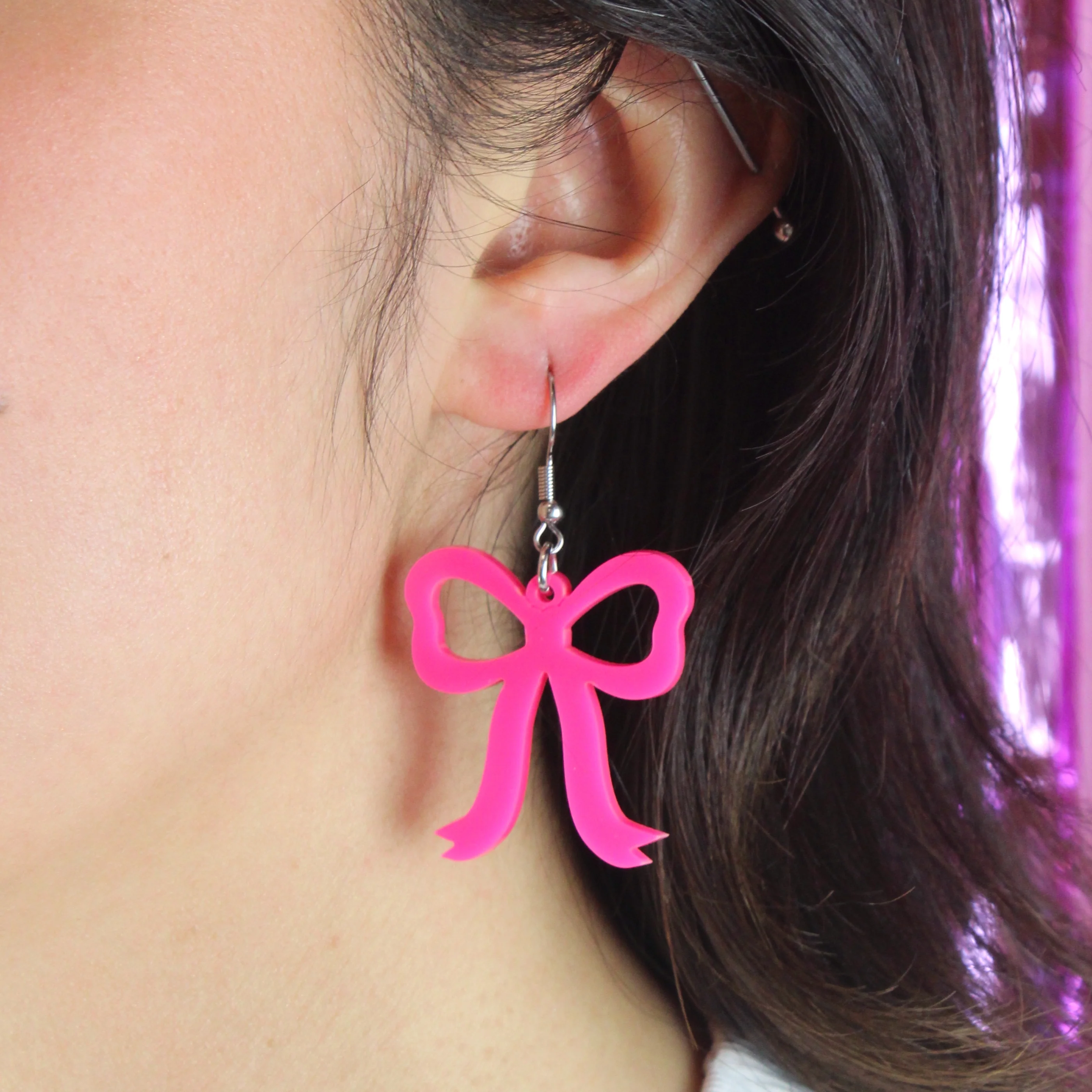 Pink Bow Earrings