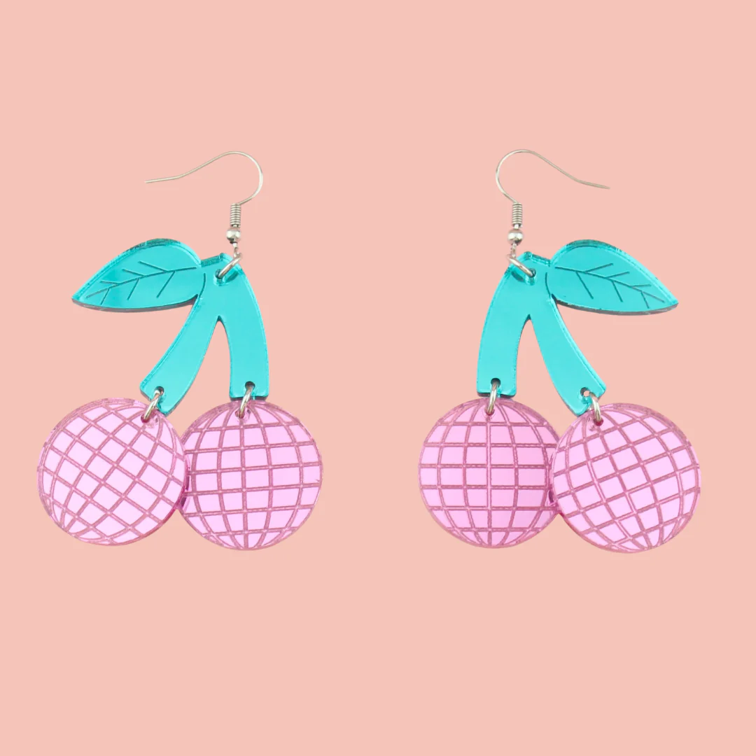 Pink Disco Cherry Earrings