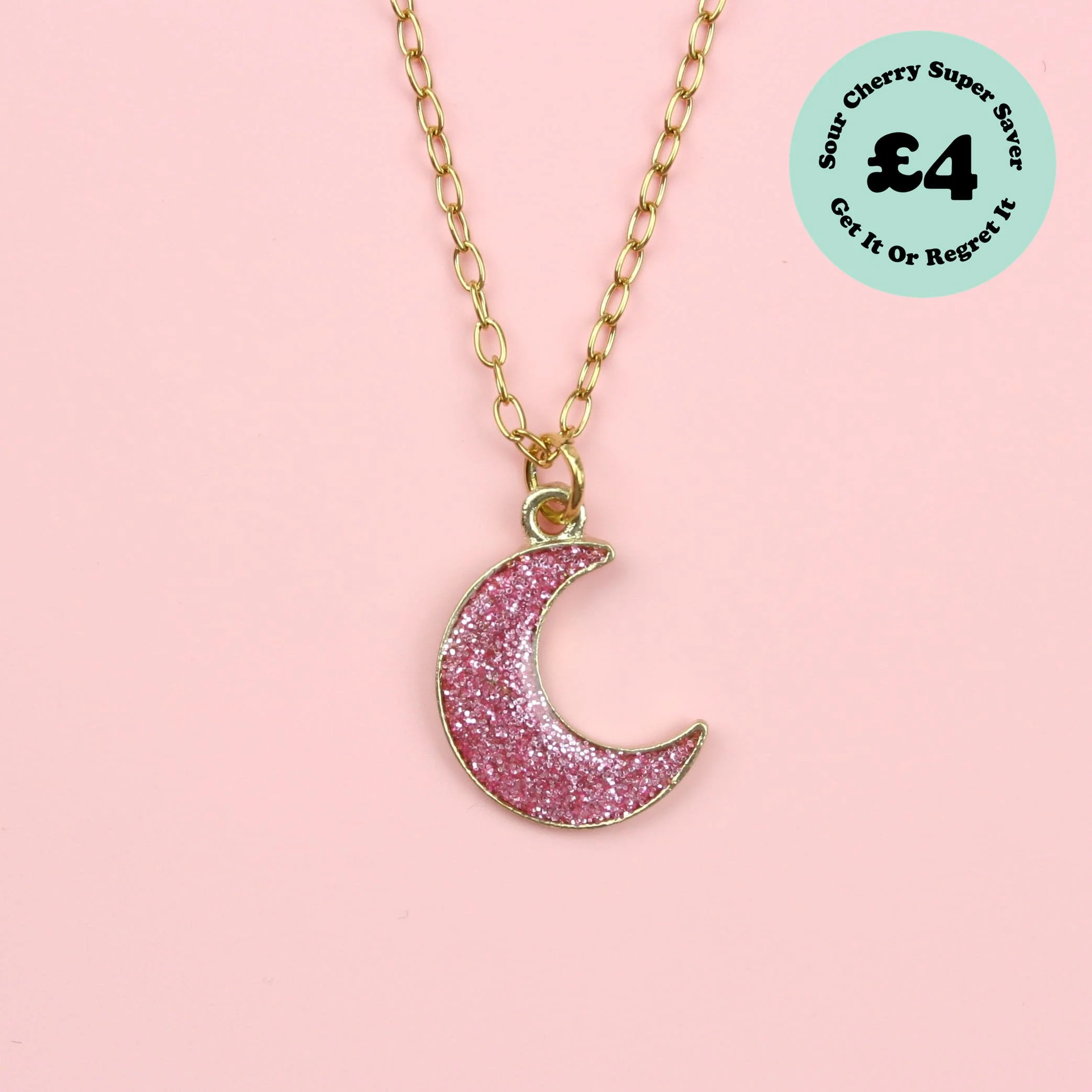 Pink Glitter Moon Necklace