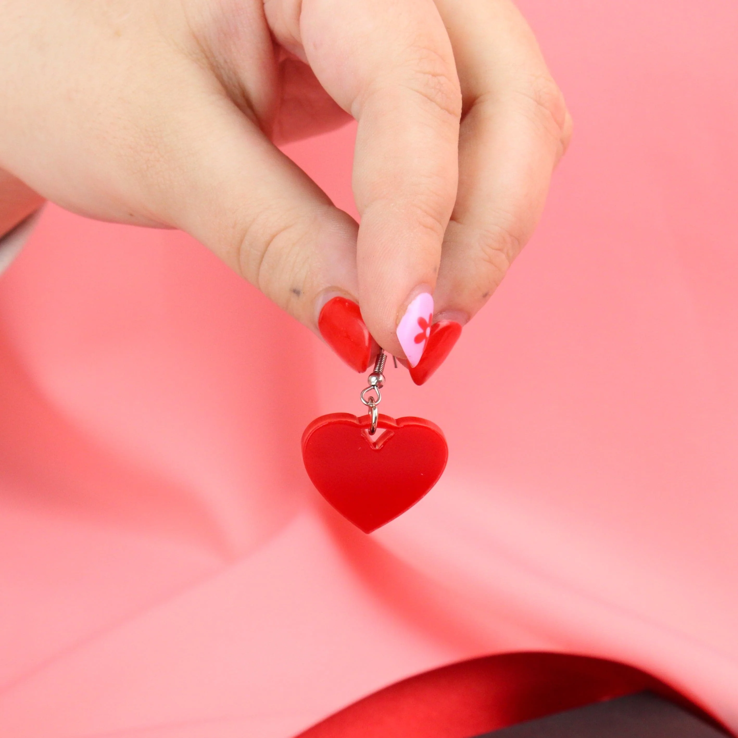 Pink Heart Mini Drop Earrings - Image 5