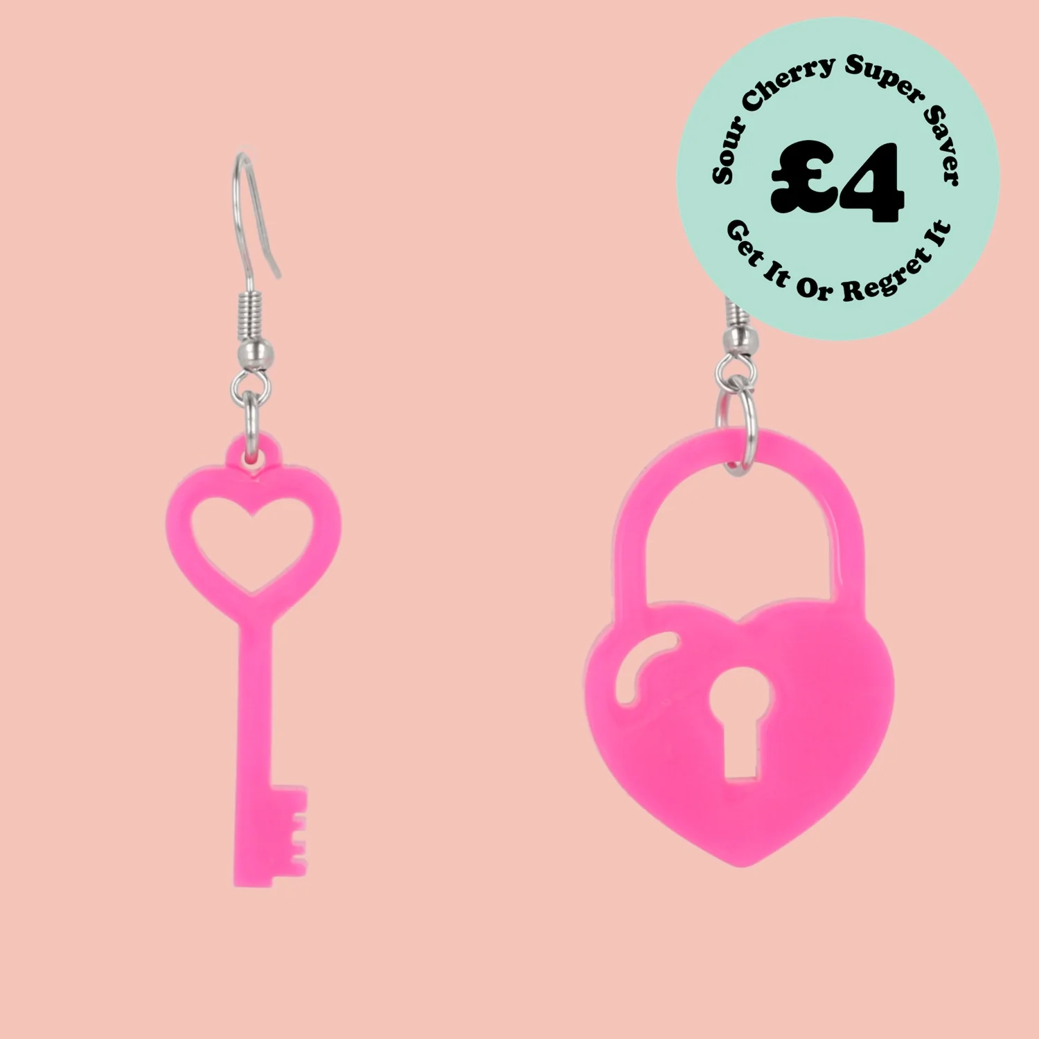 Pink Key To My Heart Earrings