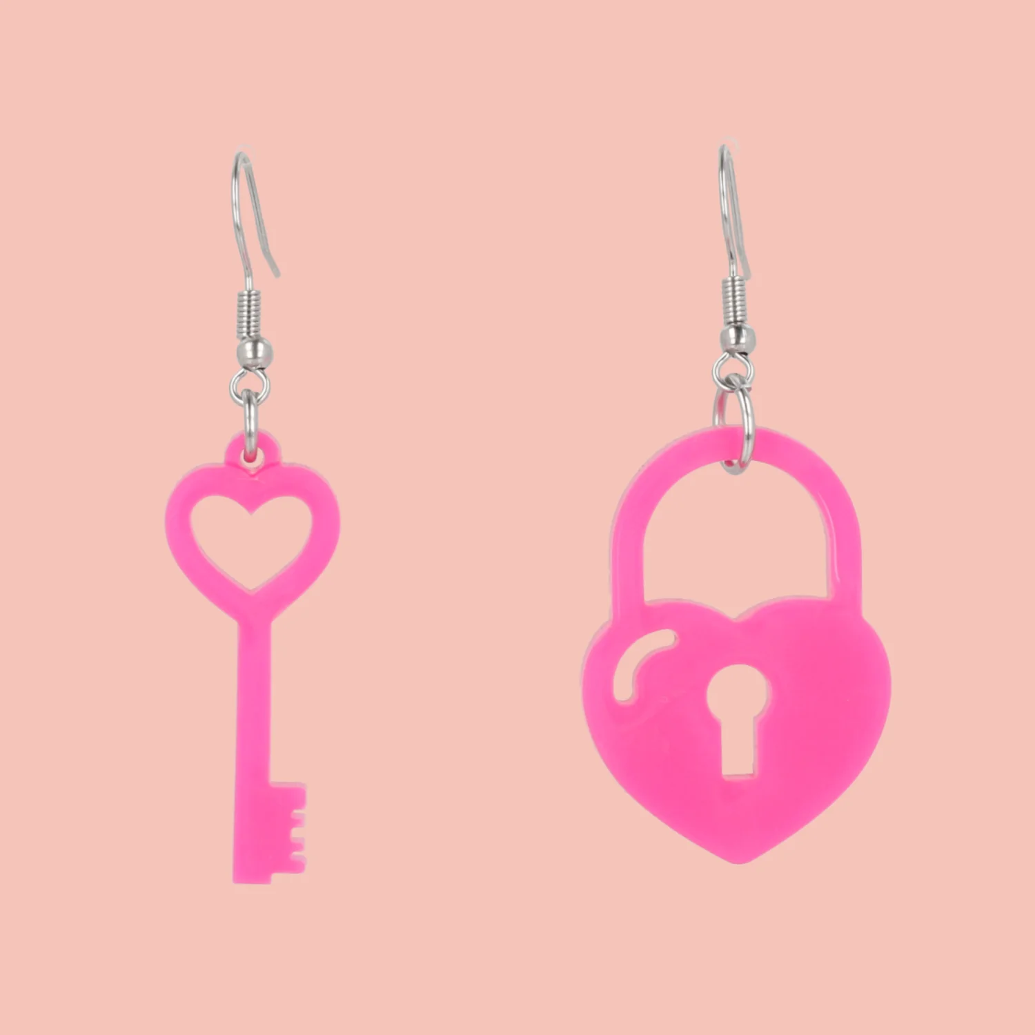 Pink Key To My Heart Earrings - Image 2