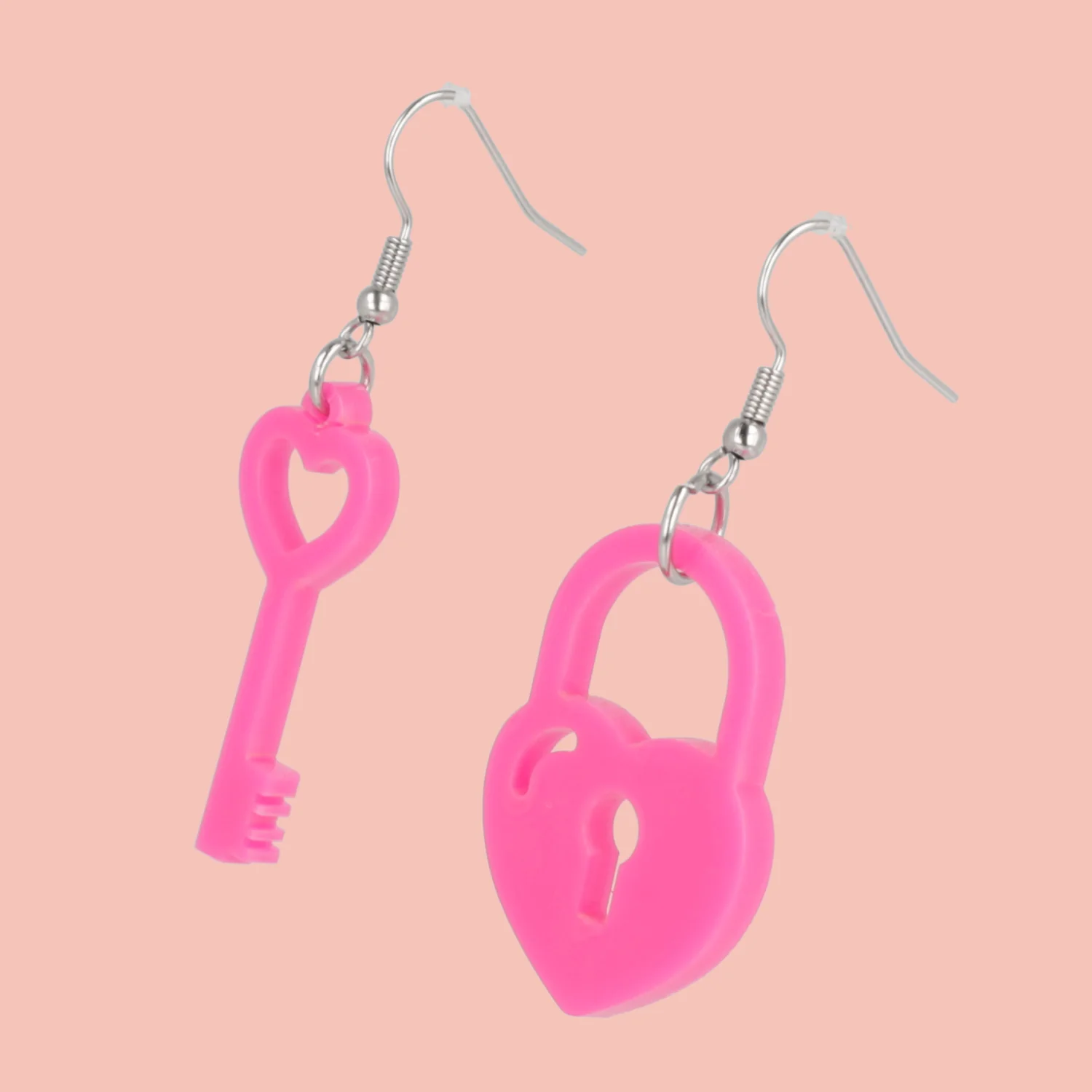Pink Key To My Heart Earrings - Image 4