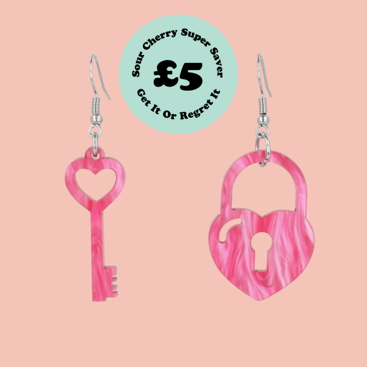 Pink Marble Key To My Heart Earrings