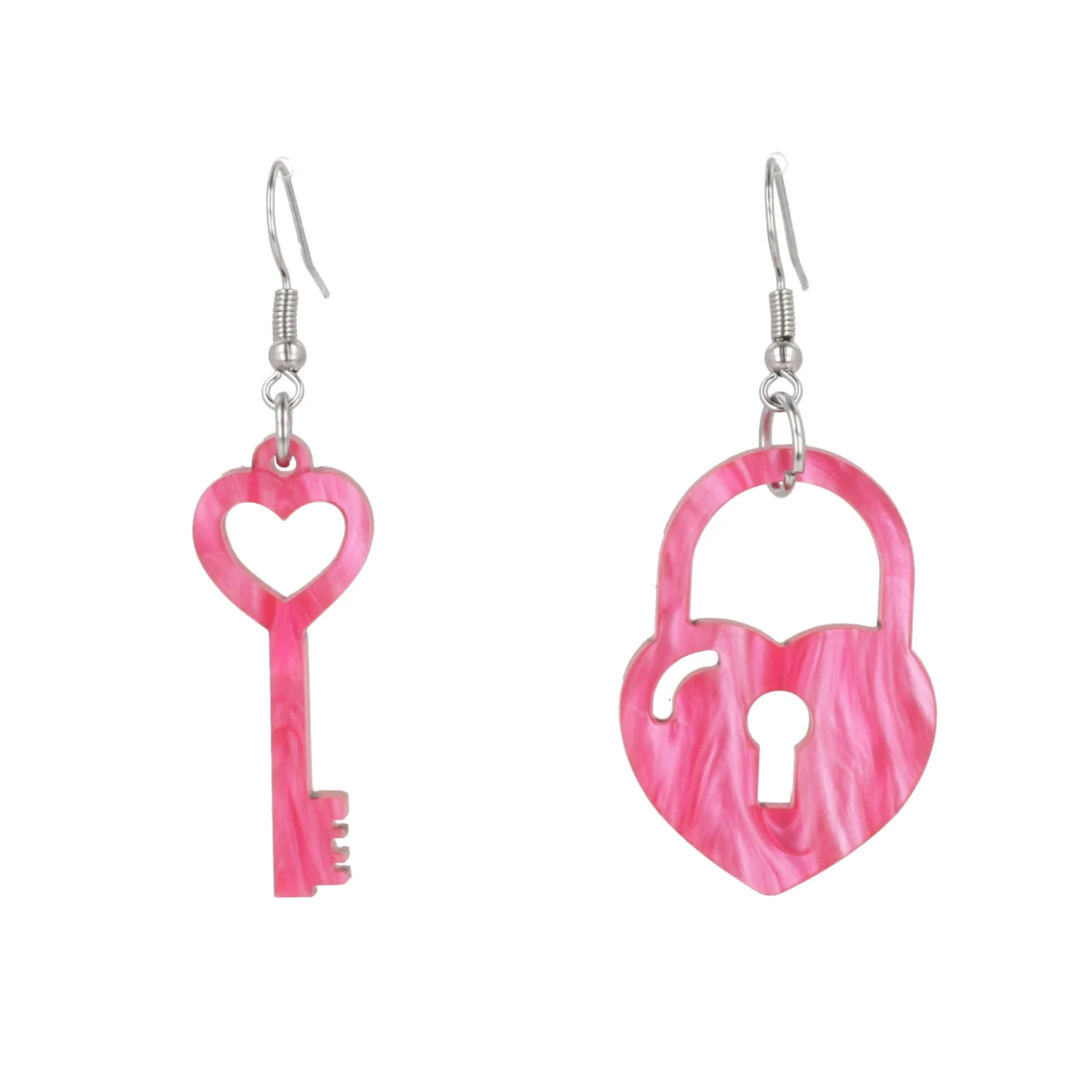 Pink Marble Key To My Heart Earrings - Image 6