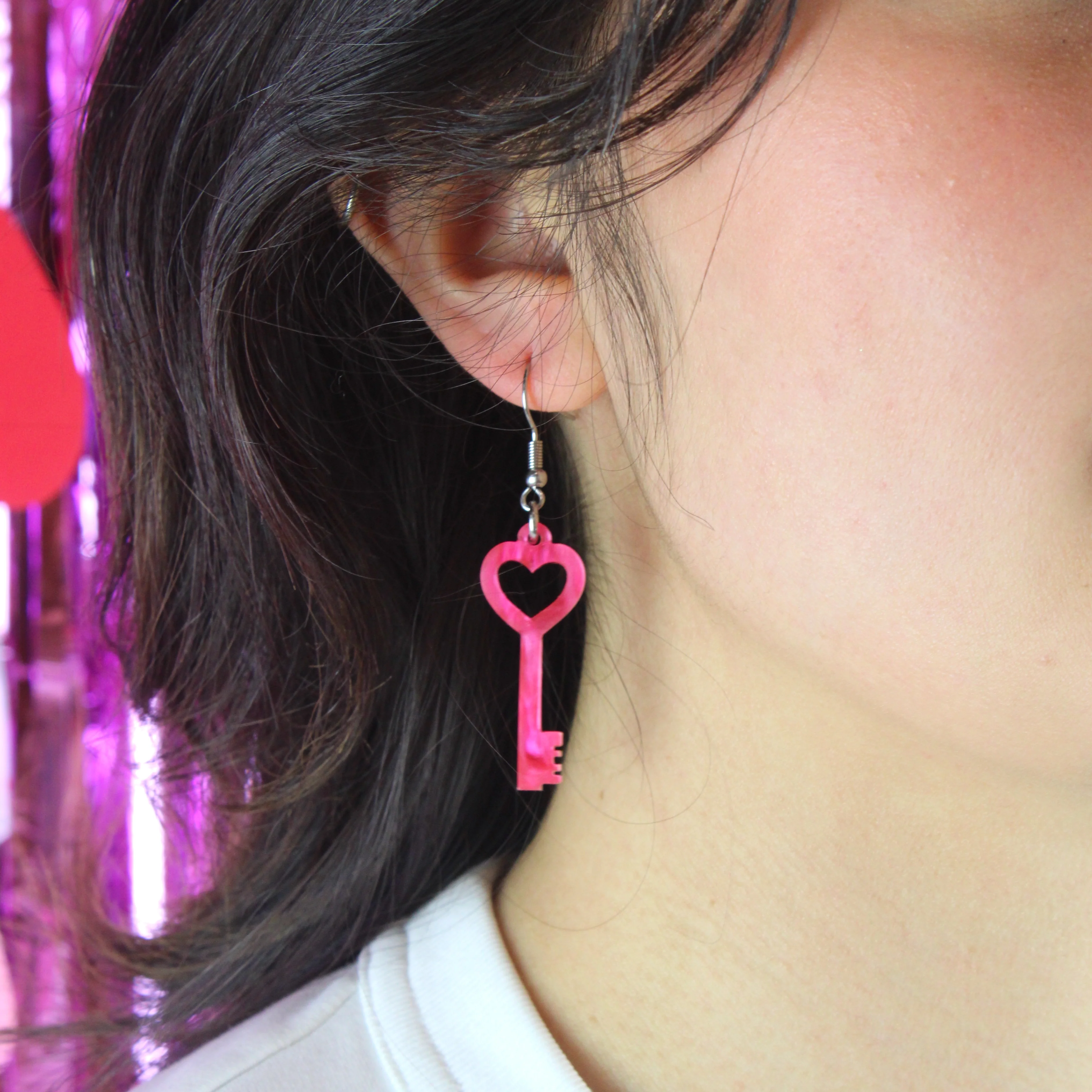 Pink Marble Key To My Heart Earrings - Image 7