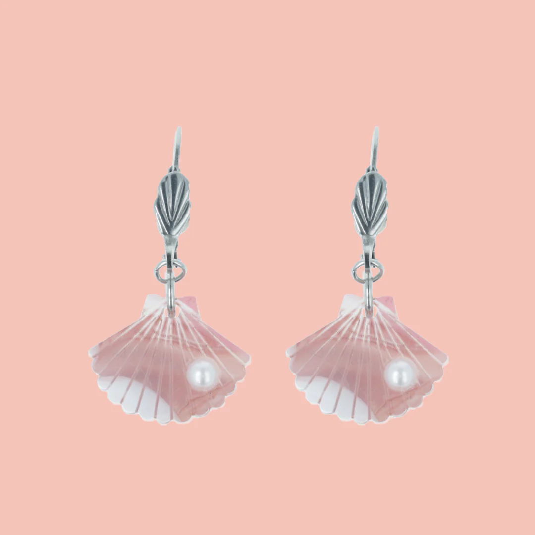Pink Marble Shell Earrings - Image 2