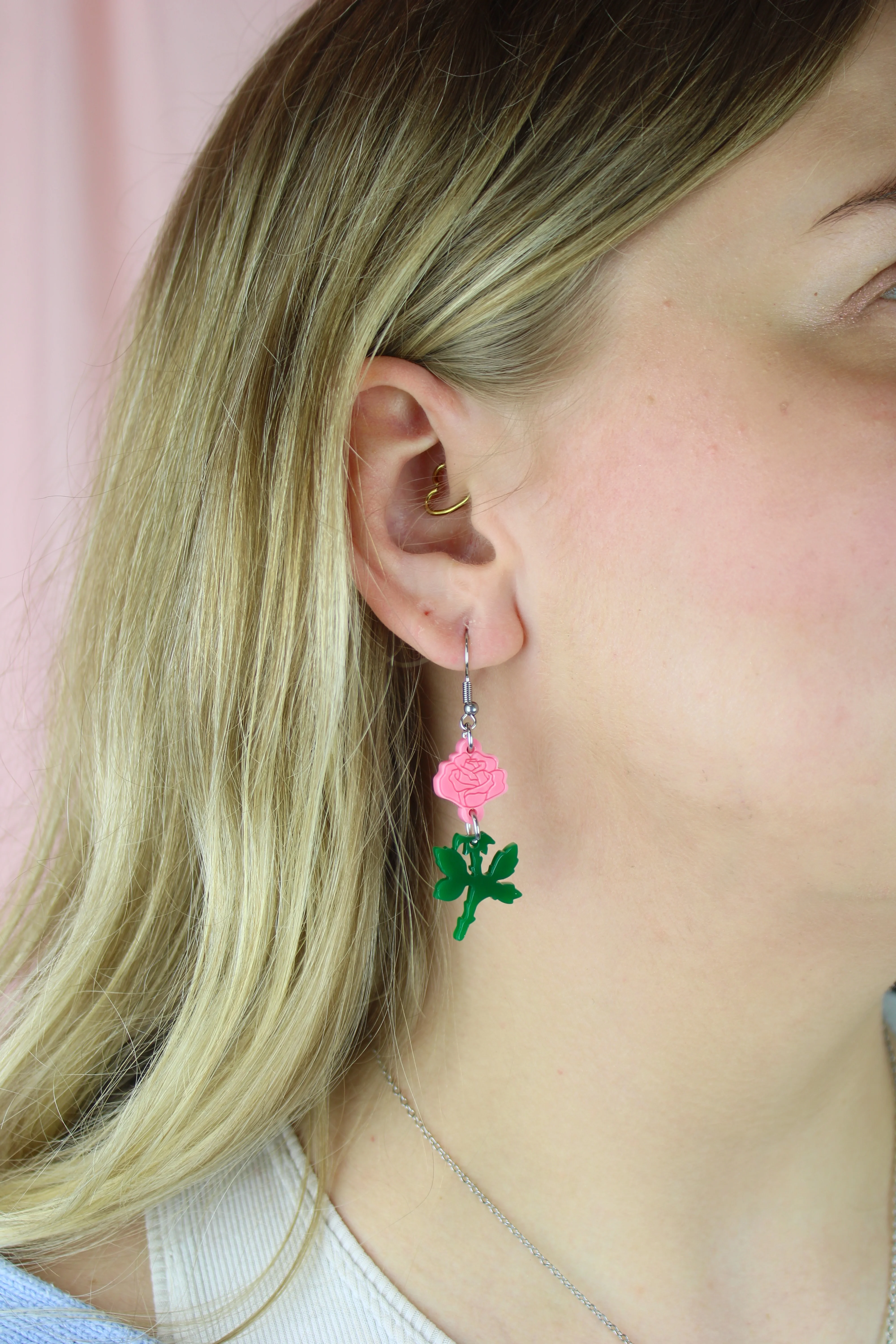 Pink Rose Earrings - Image 3