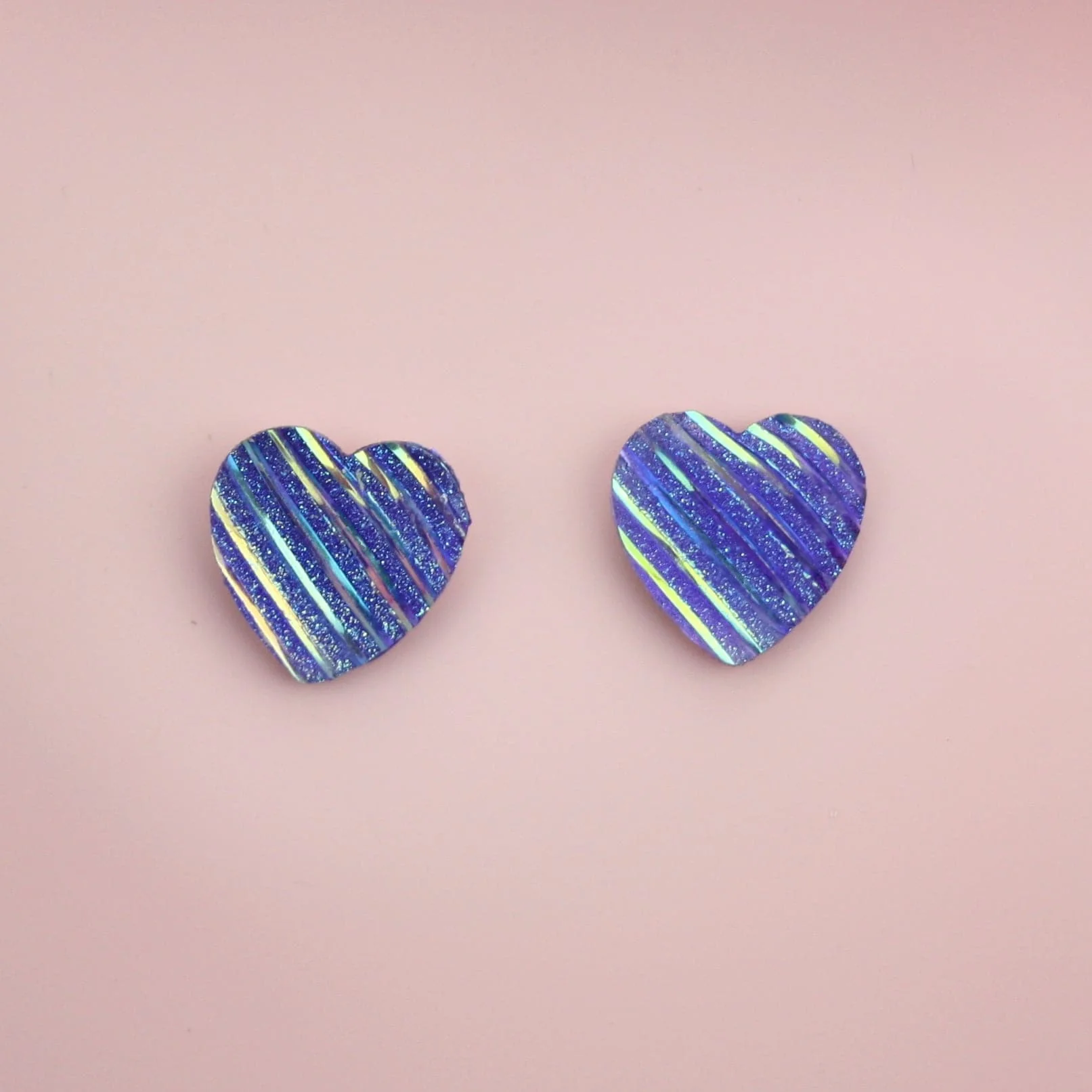 Purple Iridescent Heart Studs Earrings