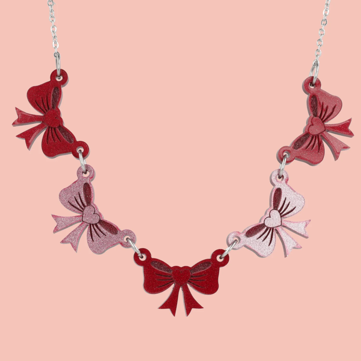 Red and Pink Bow Bunting Necklace