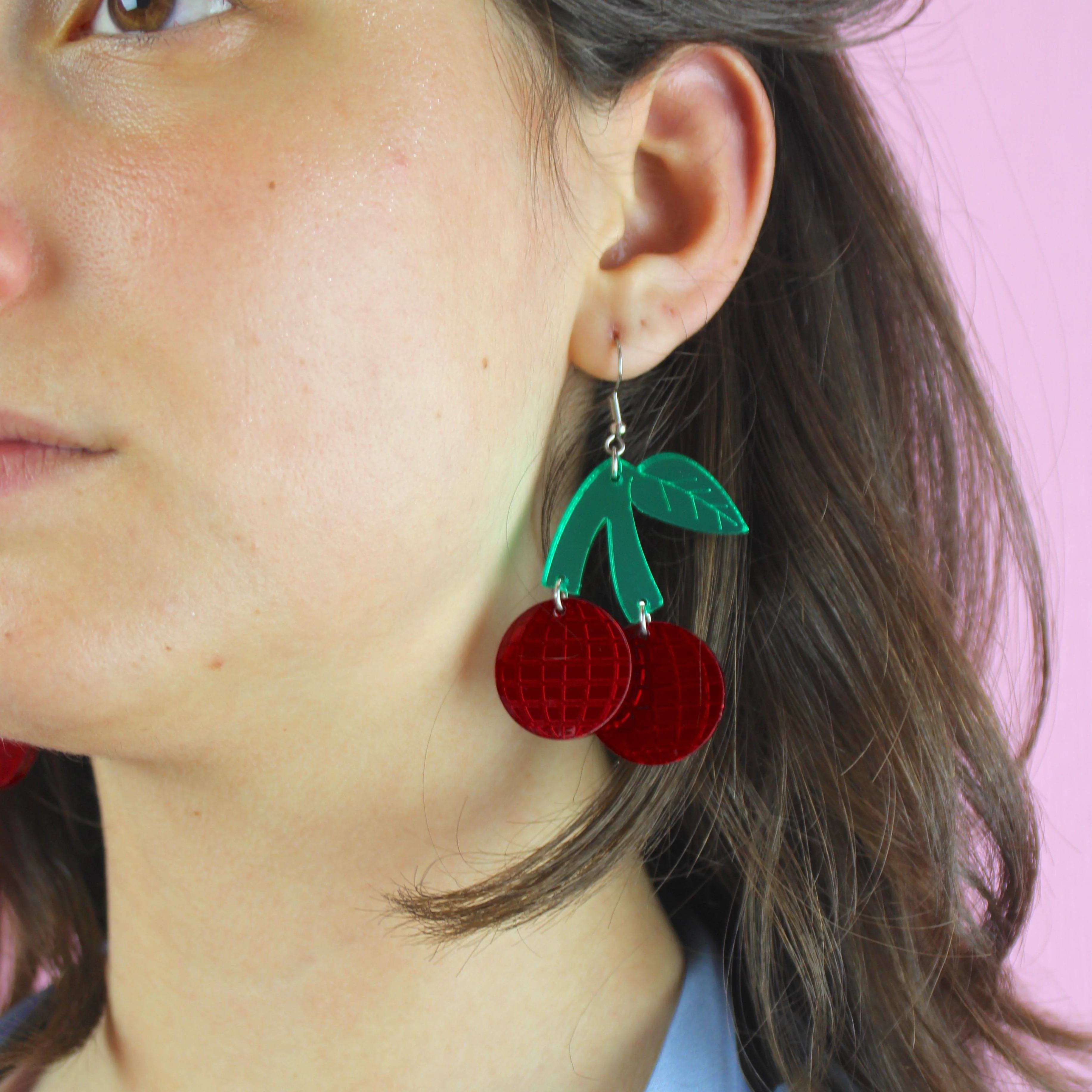 Red Disco Cherry Earrings - Image 2