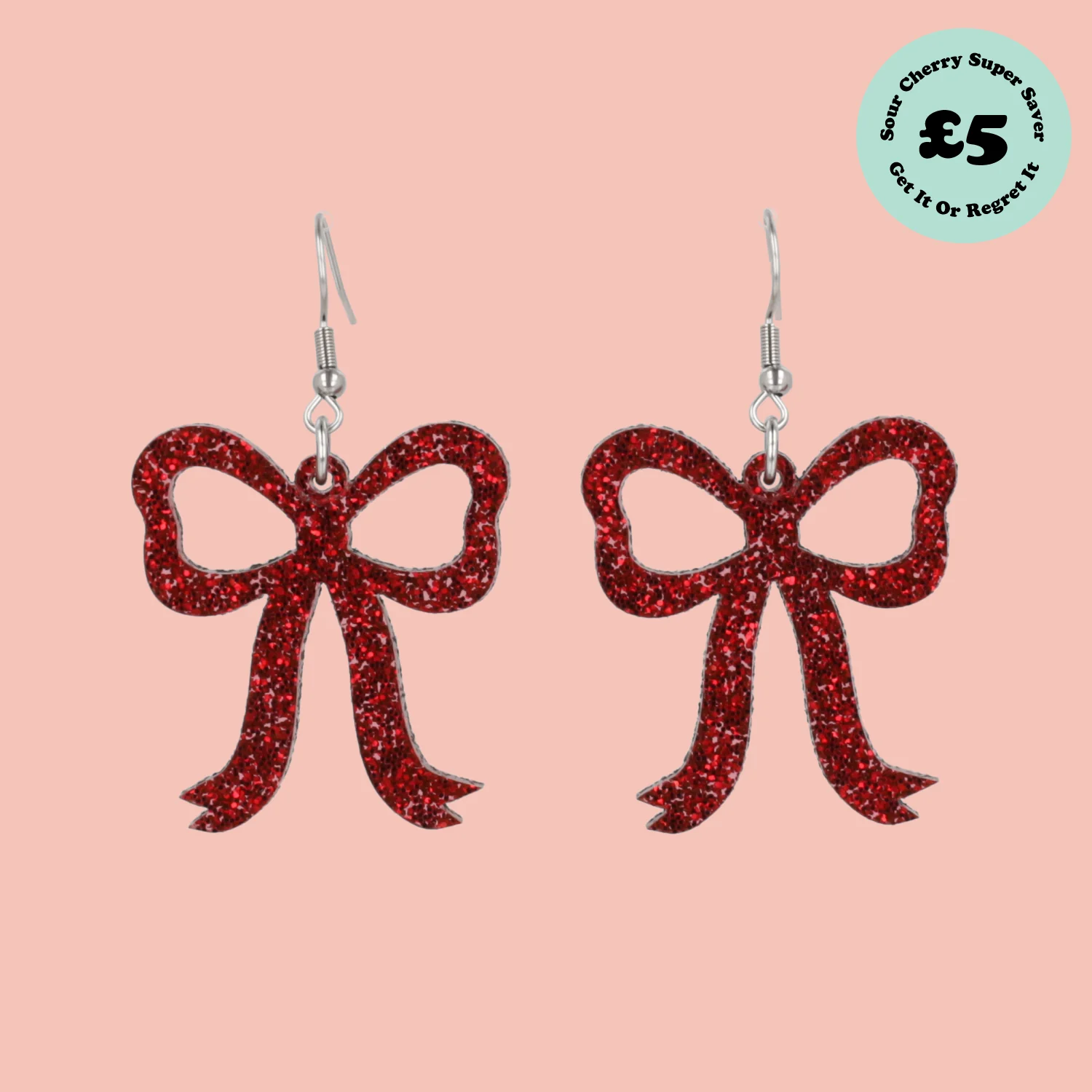 Red Glitter Bow Earrings