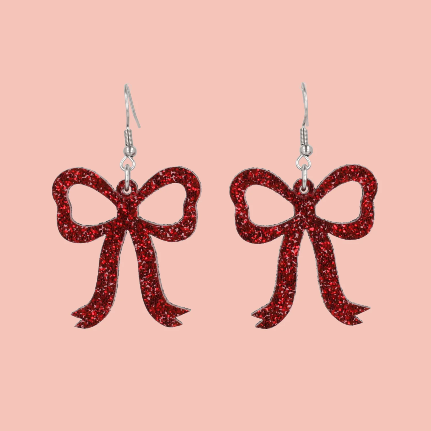Red Glitter Bow Earrings - Image 2