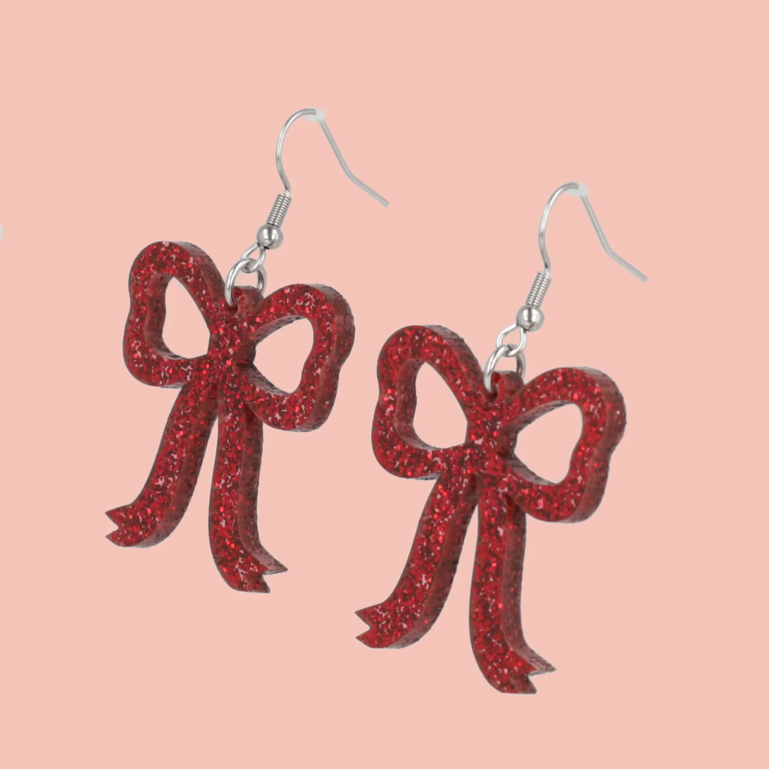 Red Glitter Bow Earrings - Image 4