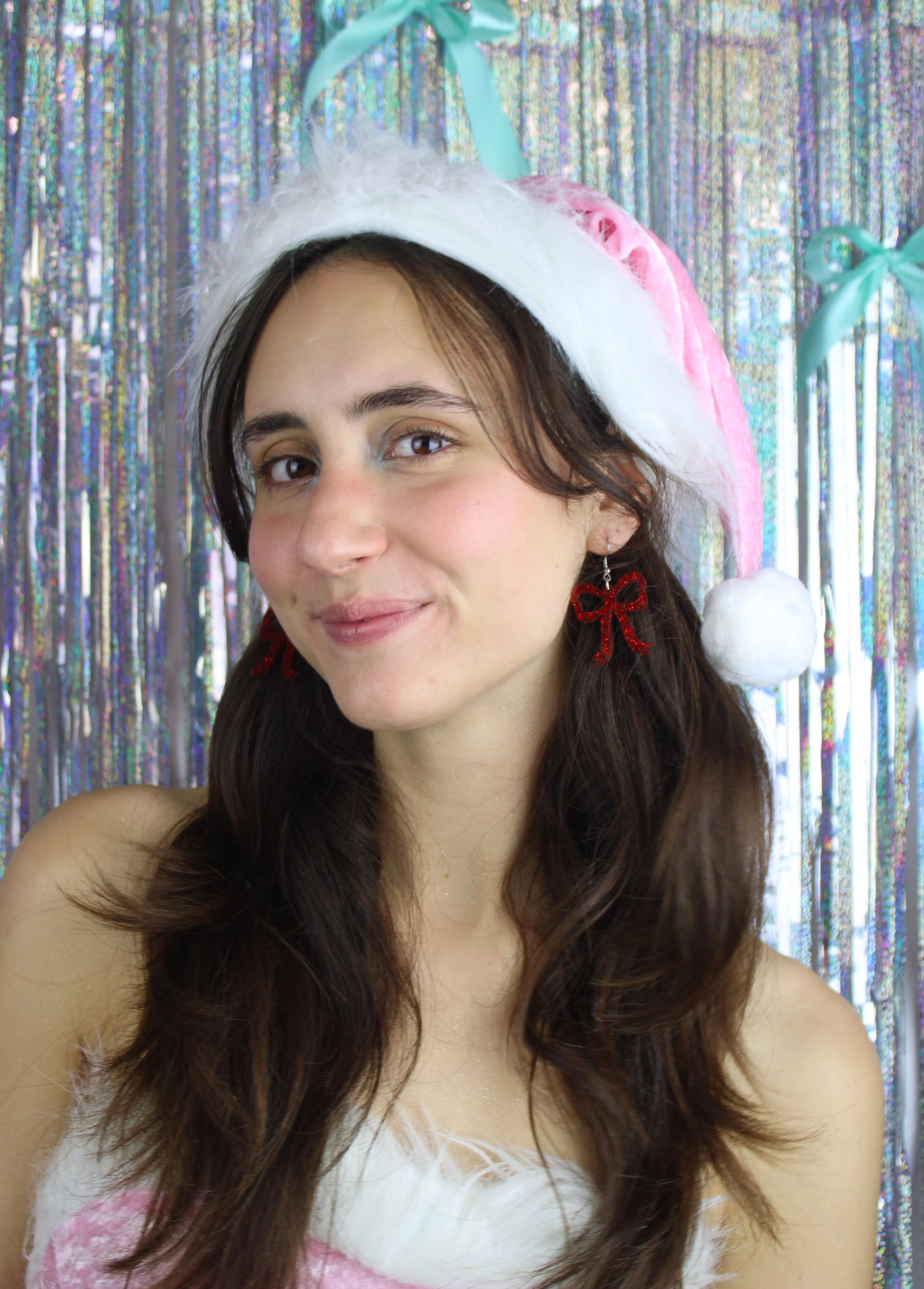 Red Glitter Bow Earrings - Image 5