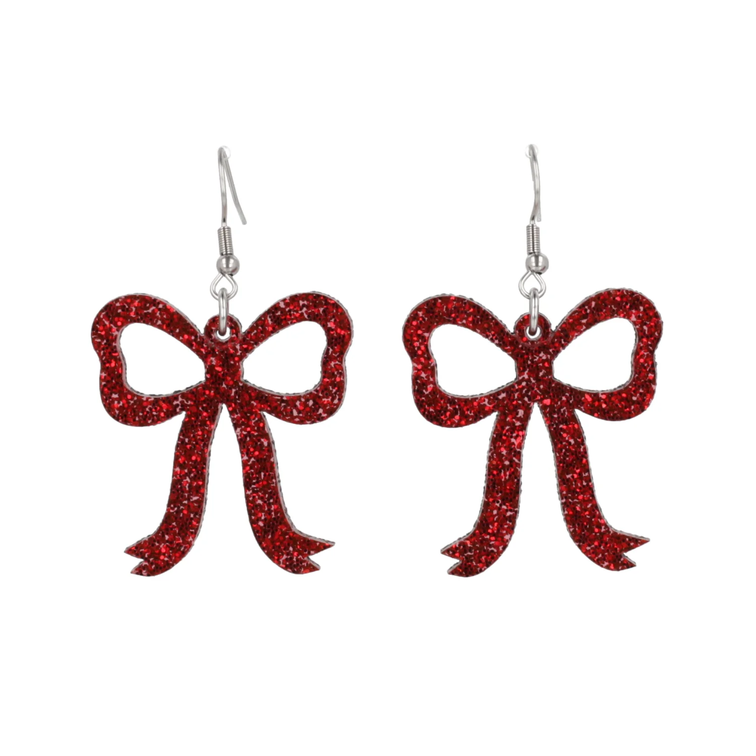 Red Glitter Bow Earrings - Image 6