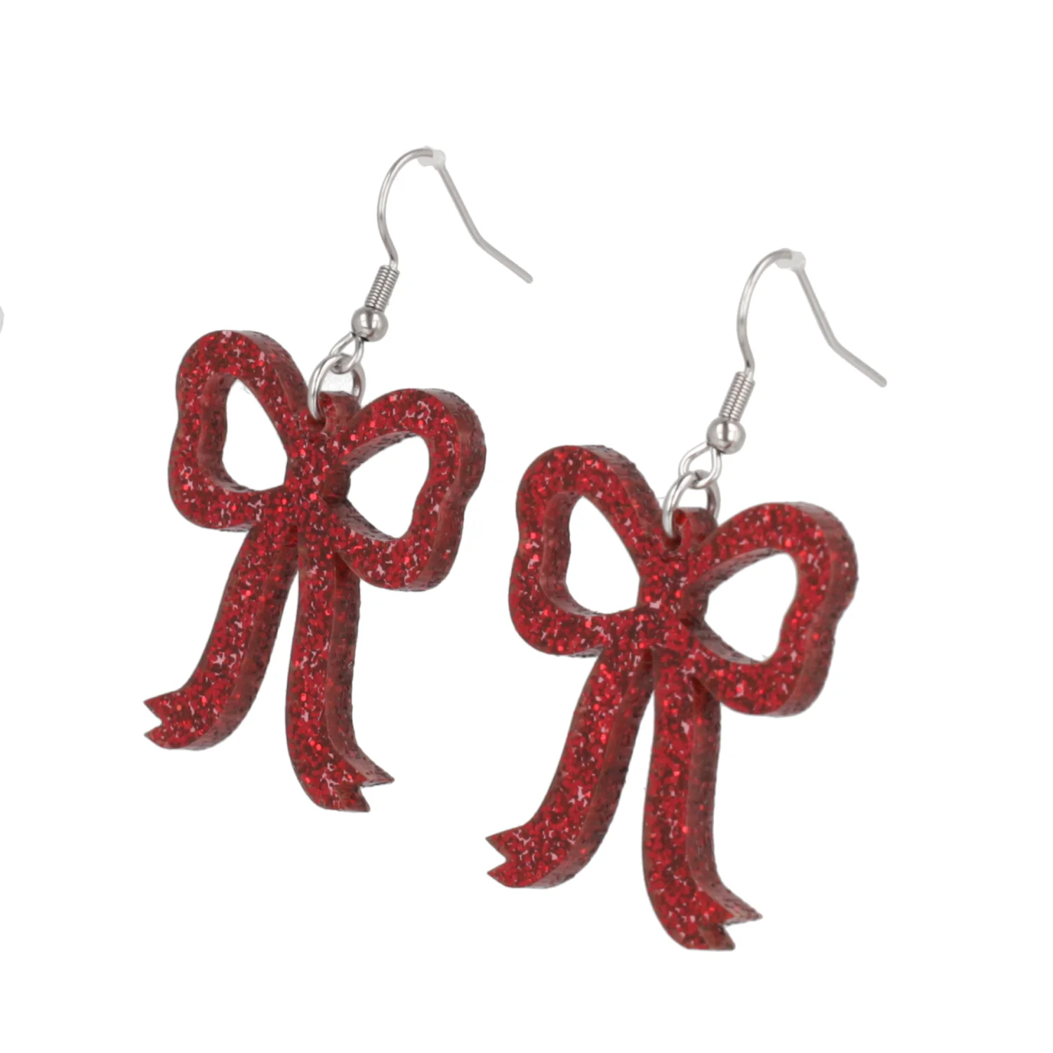 Red Glitter Bow Earrings - Image 7