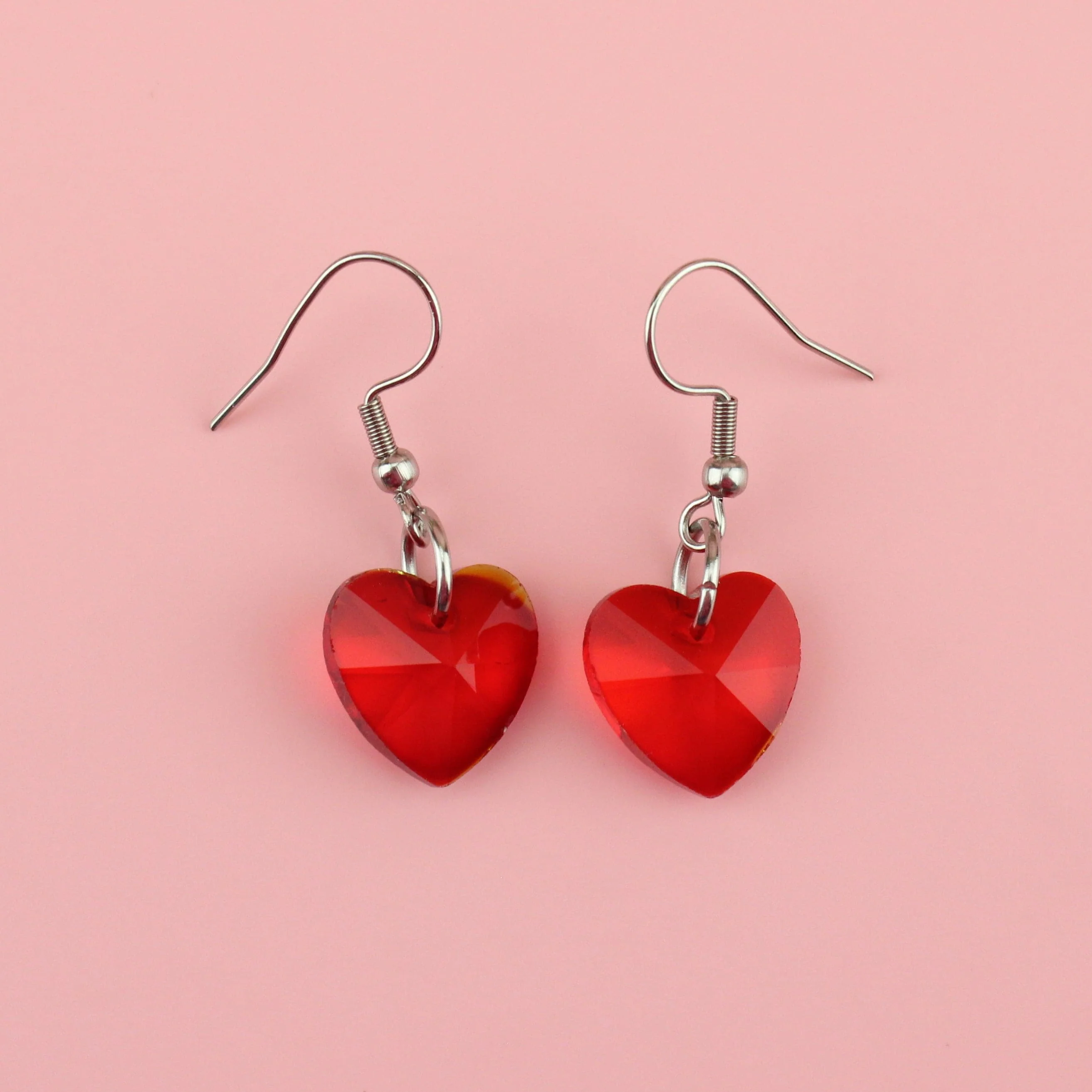 Red Heart of Glass Earrings - Image 2