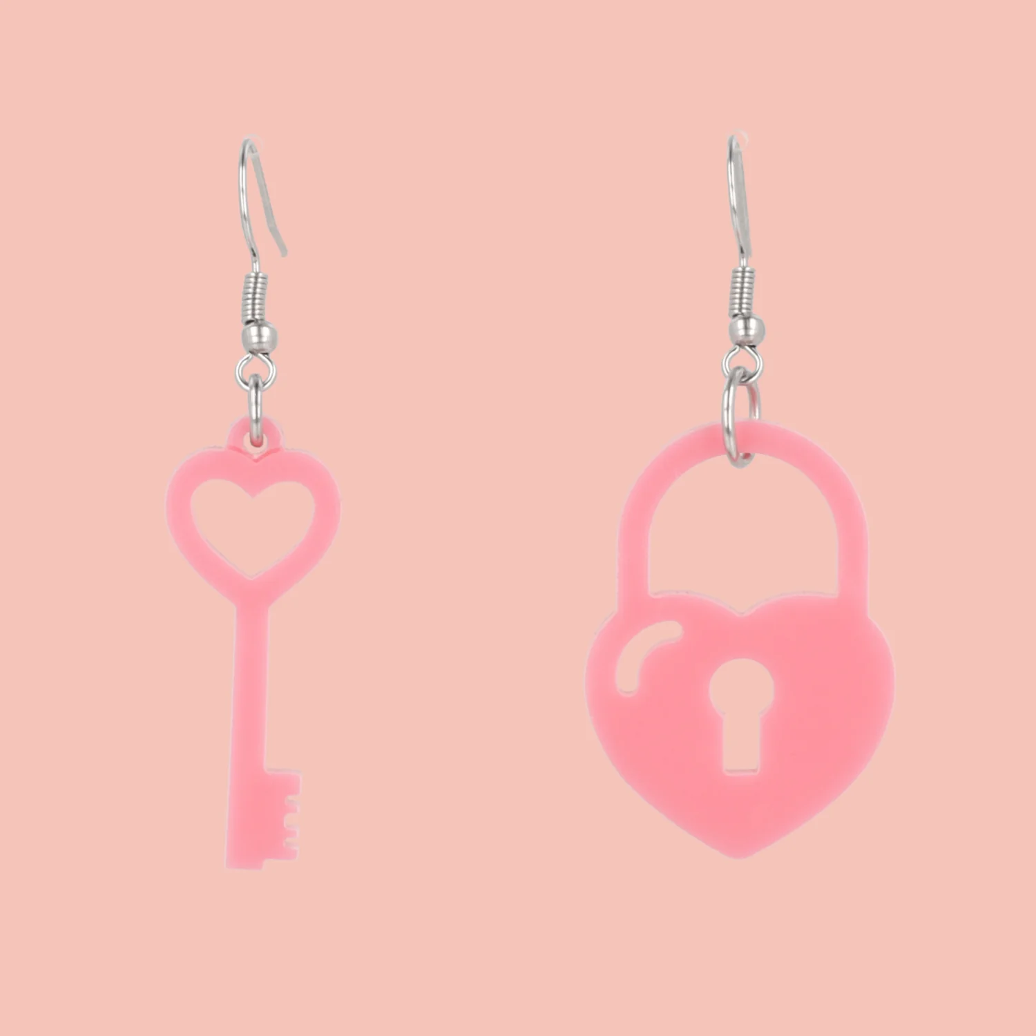 Rose Pink Key To My Heart Earrings - Image 3