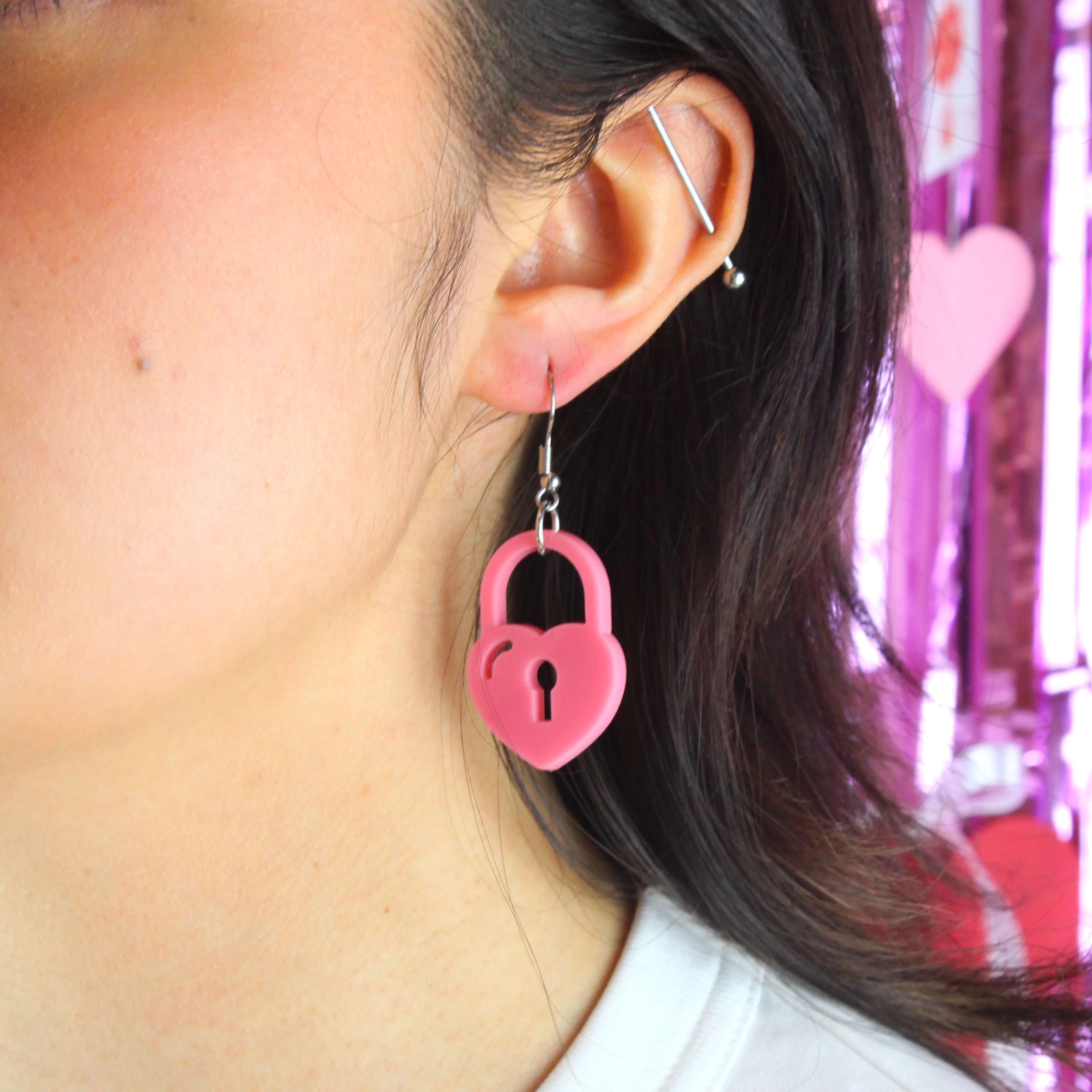 Rose Pink Key To My Heart Earrings - Image 4