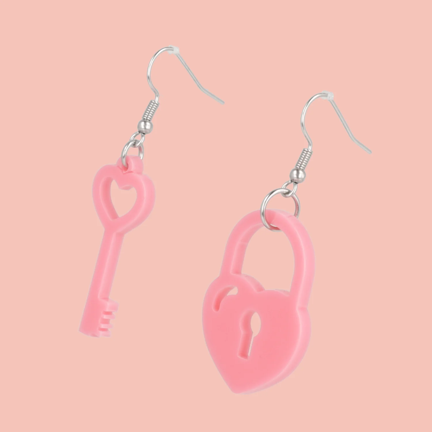 Rose Pink Key To My Heart Earrings - Image 5