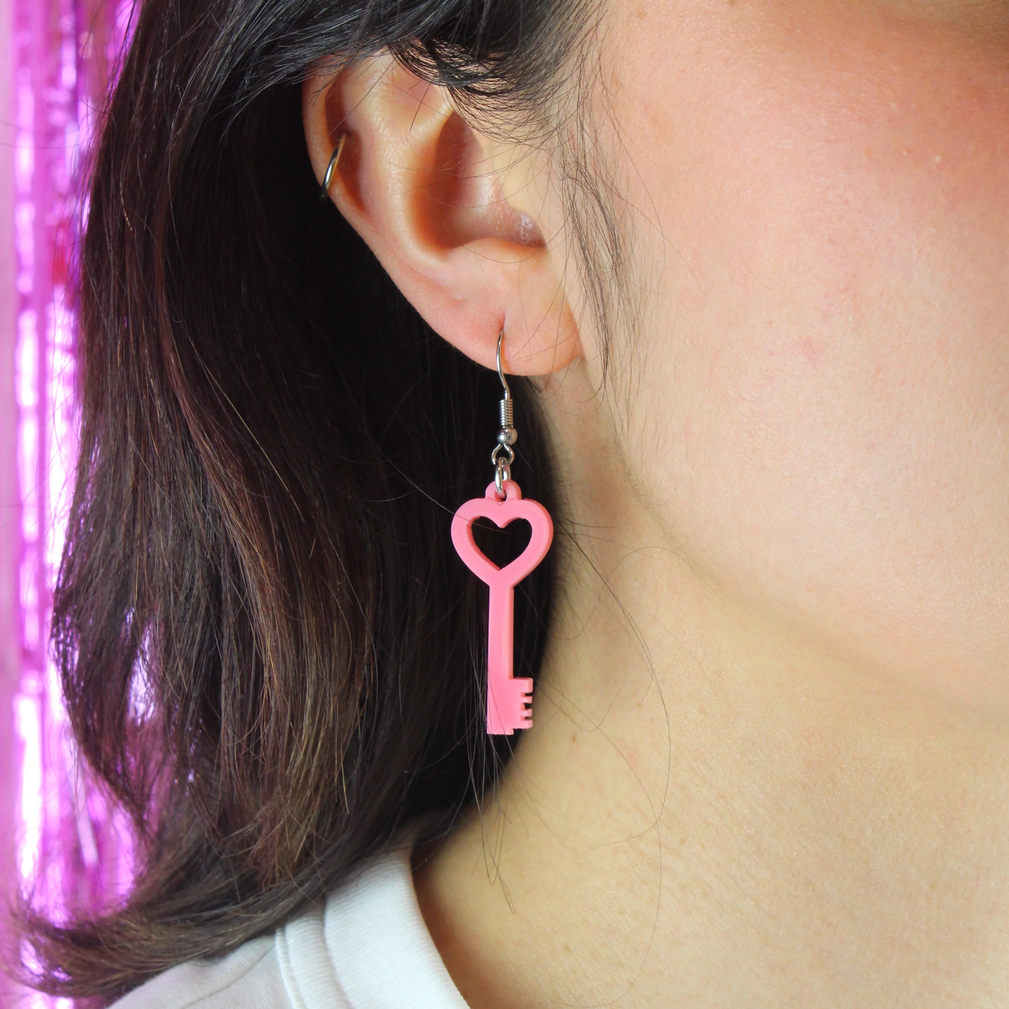 Rose Pink Key To My Heart Earrings - Image 8