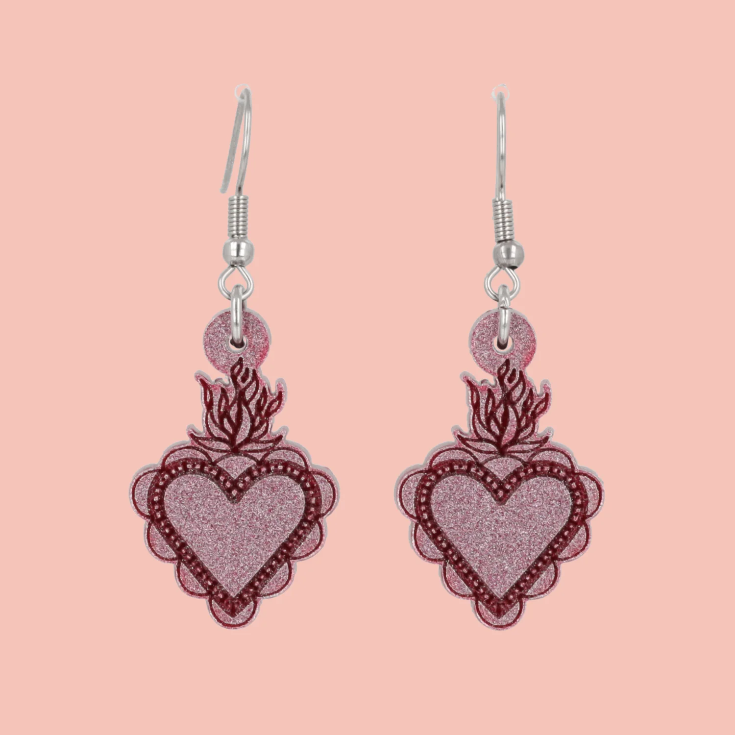 Sacred Heart Earrings - Pink