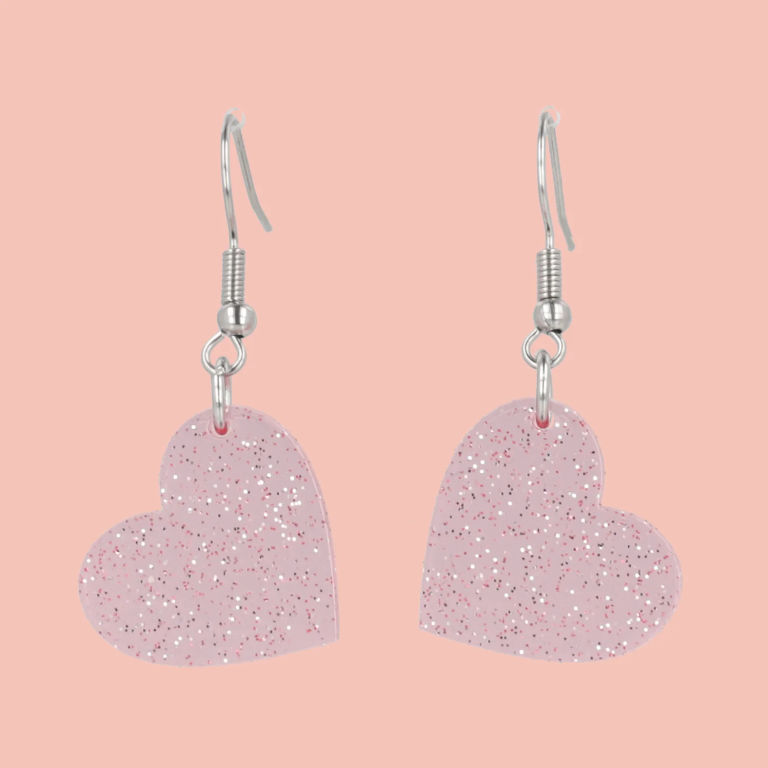 Shimmer Heart Earrings - Pink