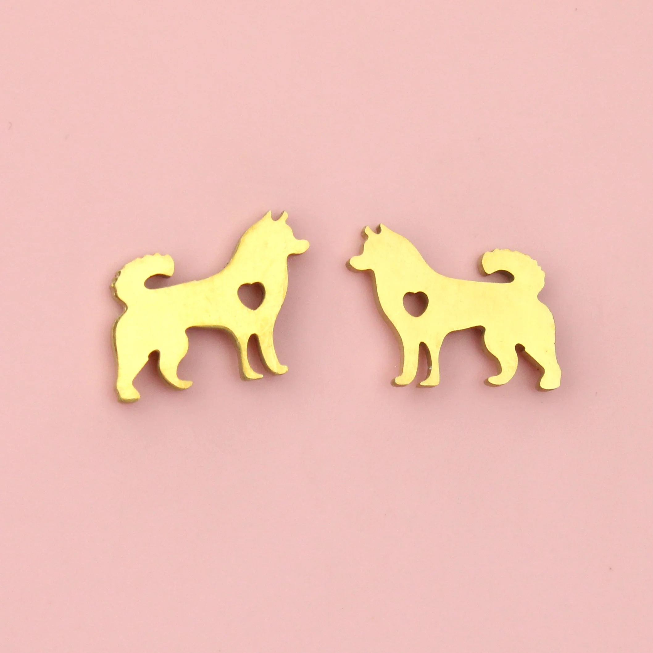 Siberian Husky Stud Earrings (Gold Plated) - Image 2