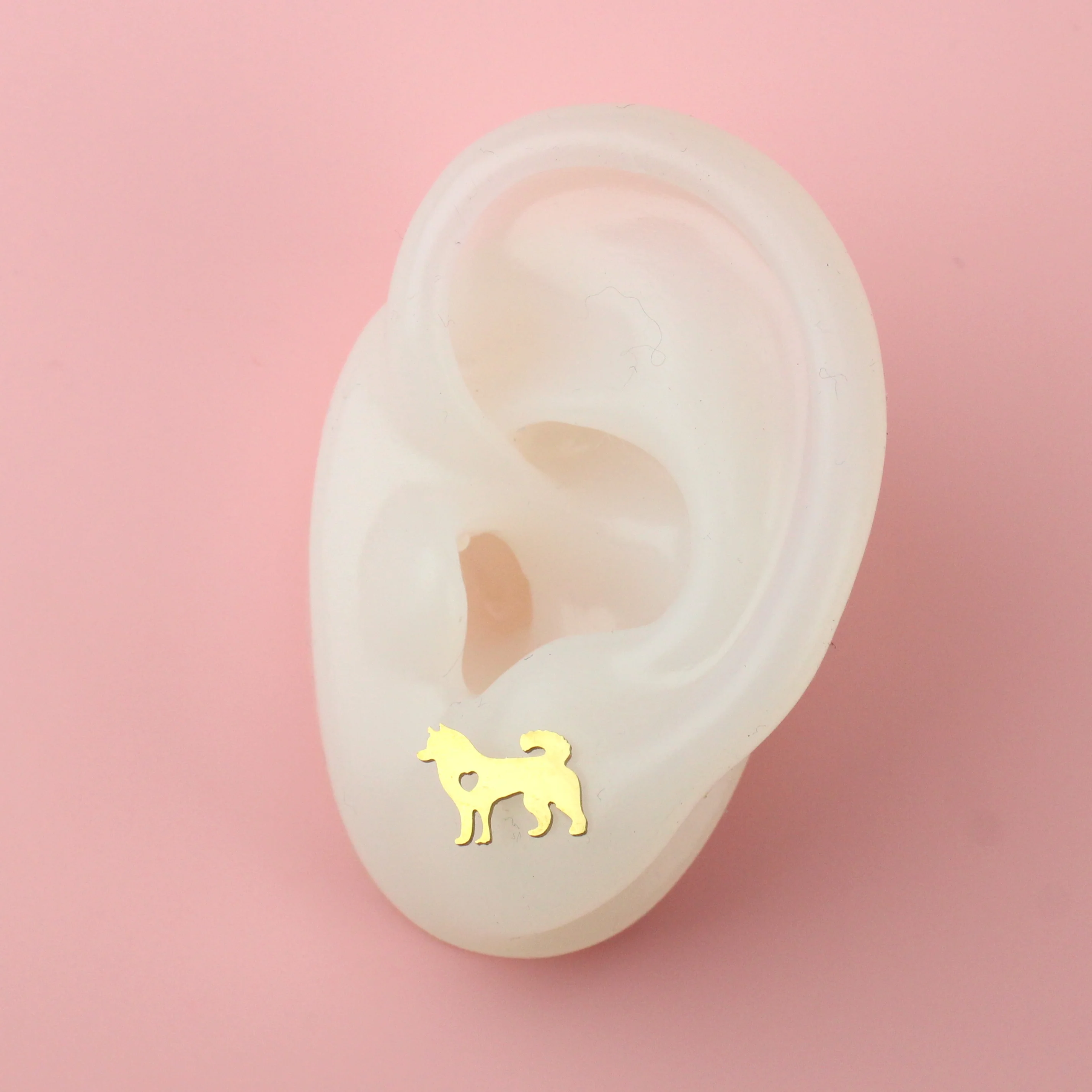 Siberian Husky Stud Earrings (Gold Plated) - Image 4