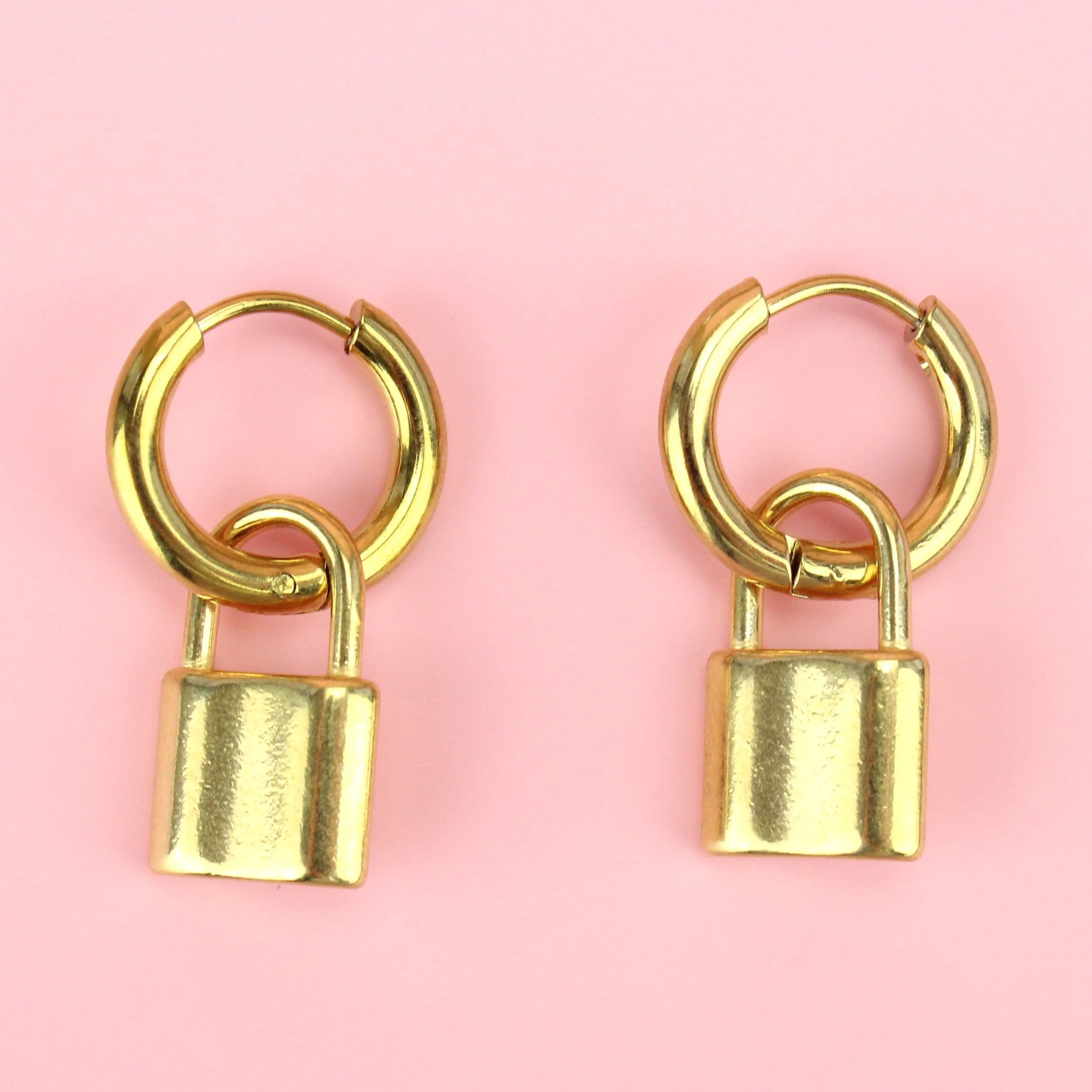 Small Padlock Hoop Earrings (Gold Plated)