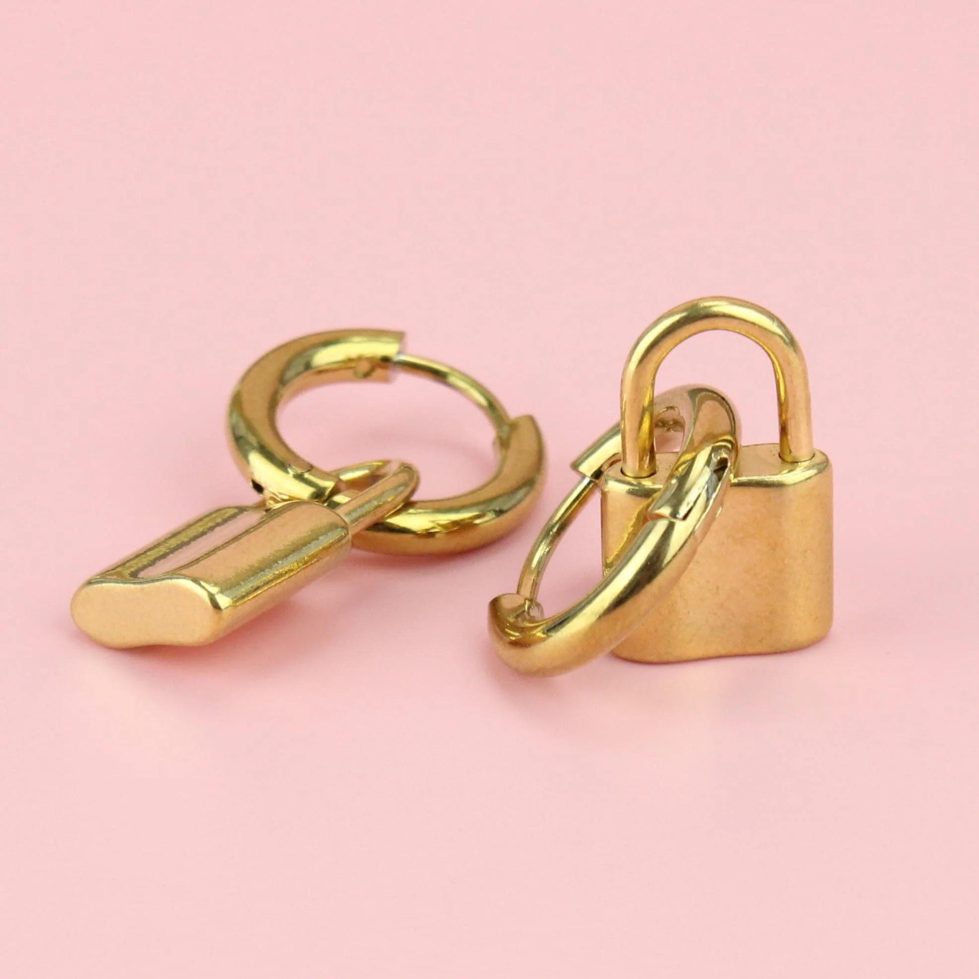 Small Padlock Hoop Earrings (Gold Plated) - Image 2