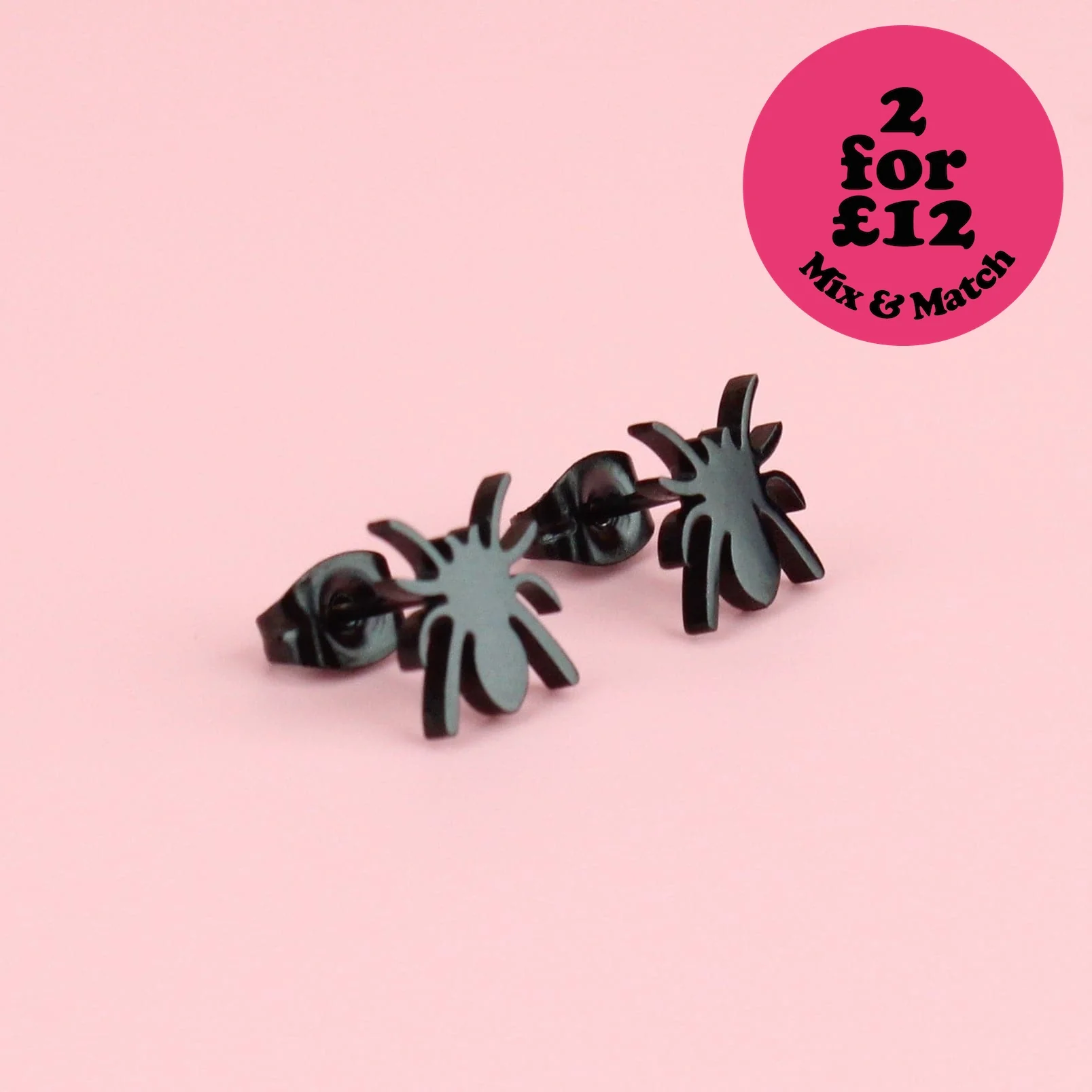 Spider Stud Earrings (Black)