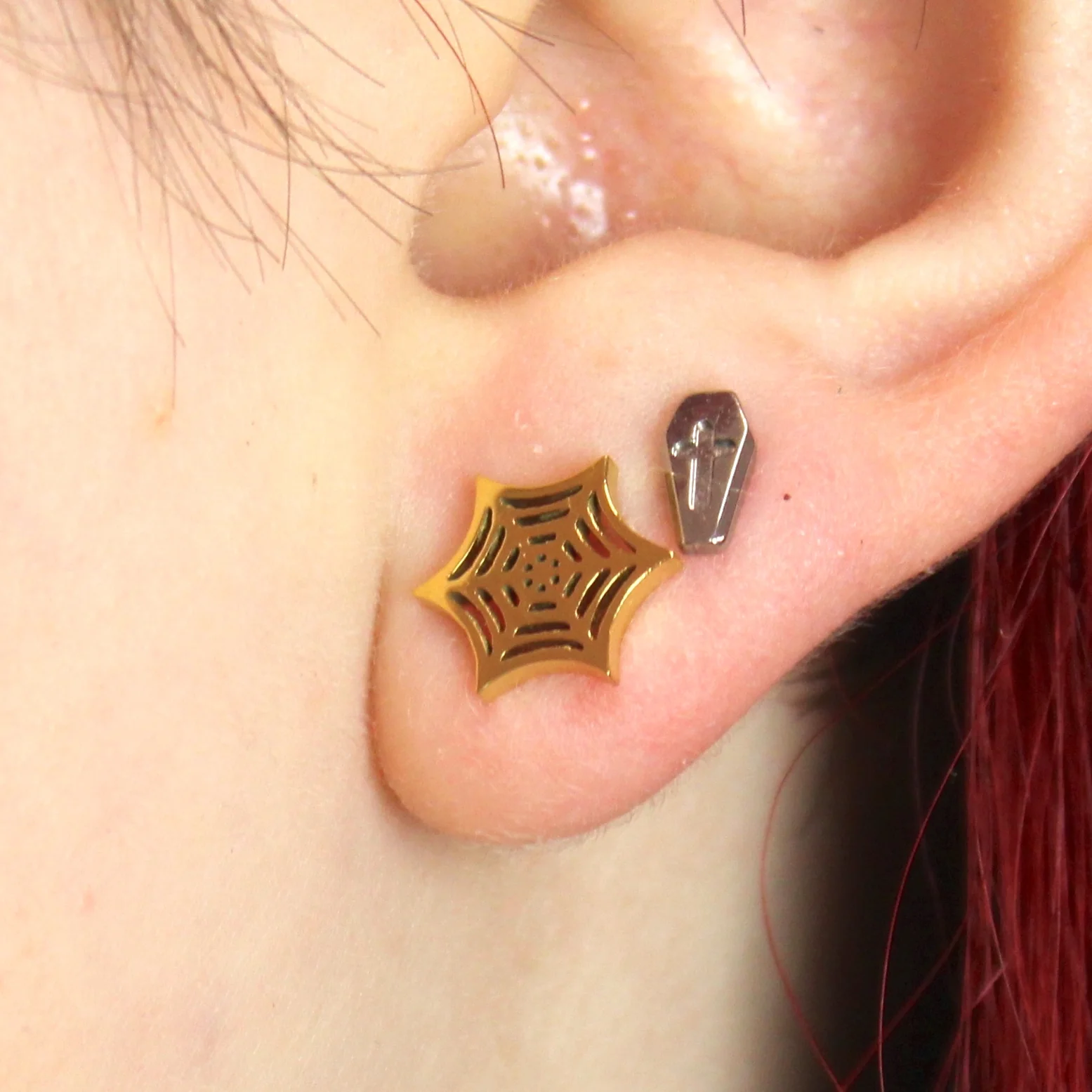 Spider Web Stud Earrings (Gold Plated) - Image 9