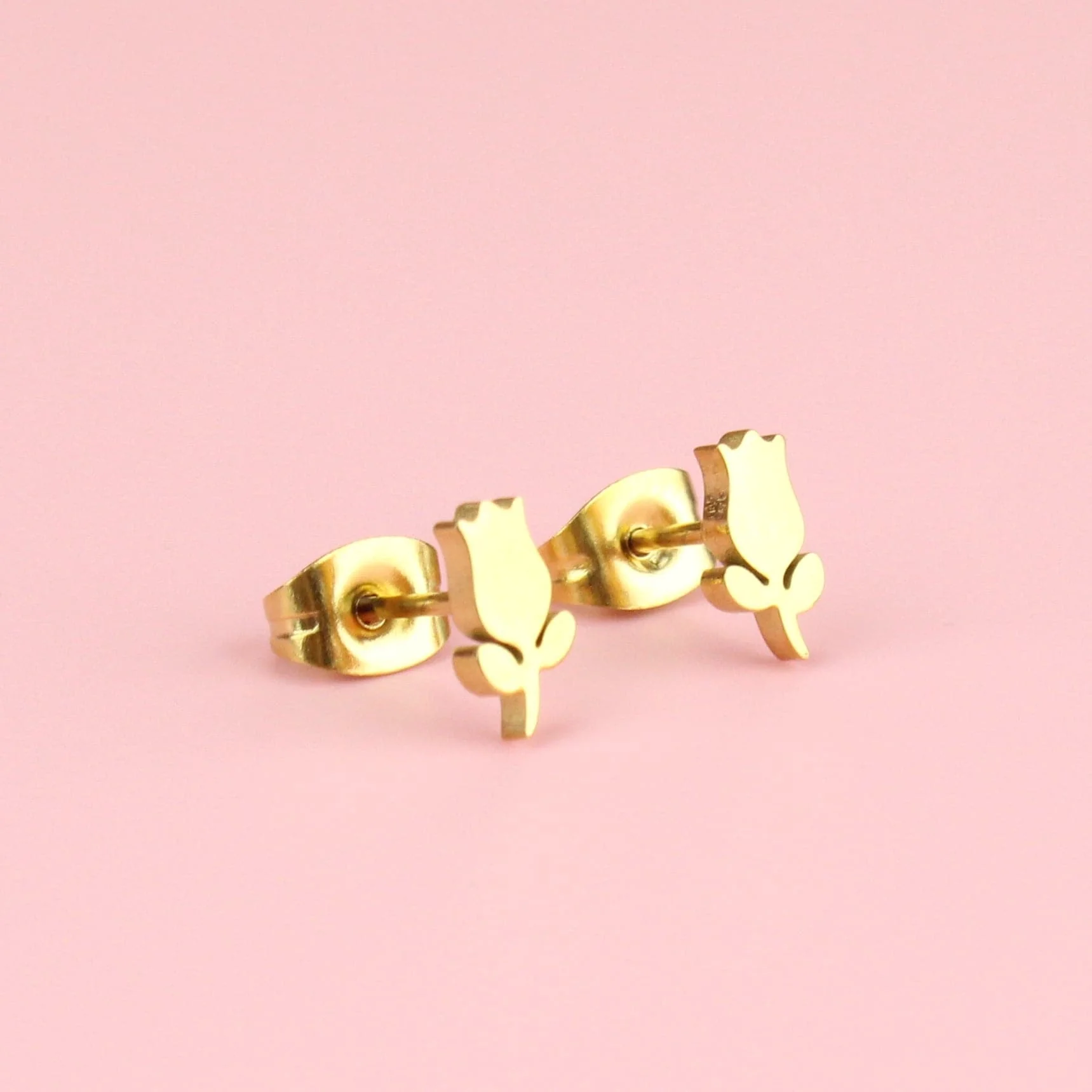 Tiny Tulip Stud Earrings (Gold Plated) - Image 2