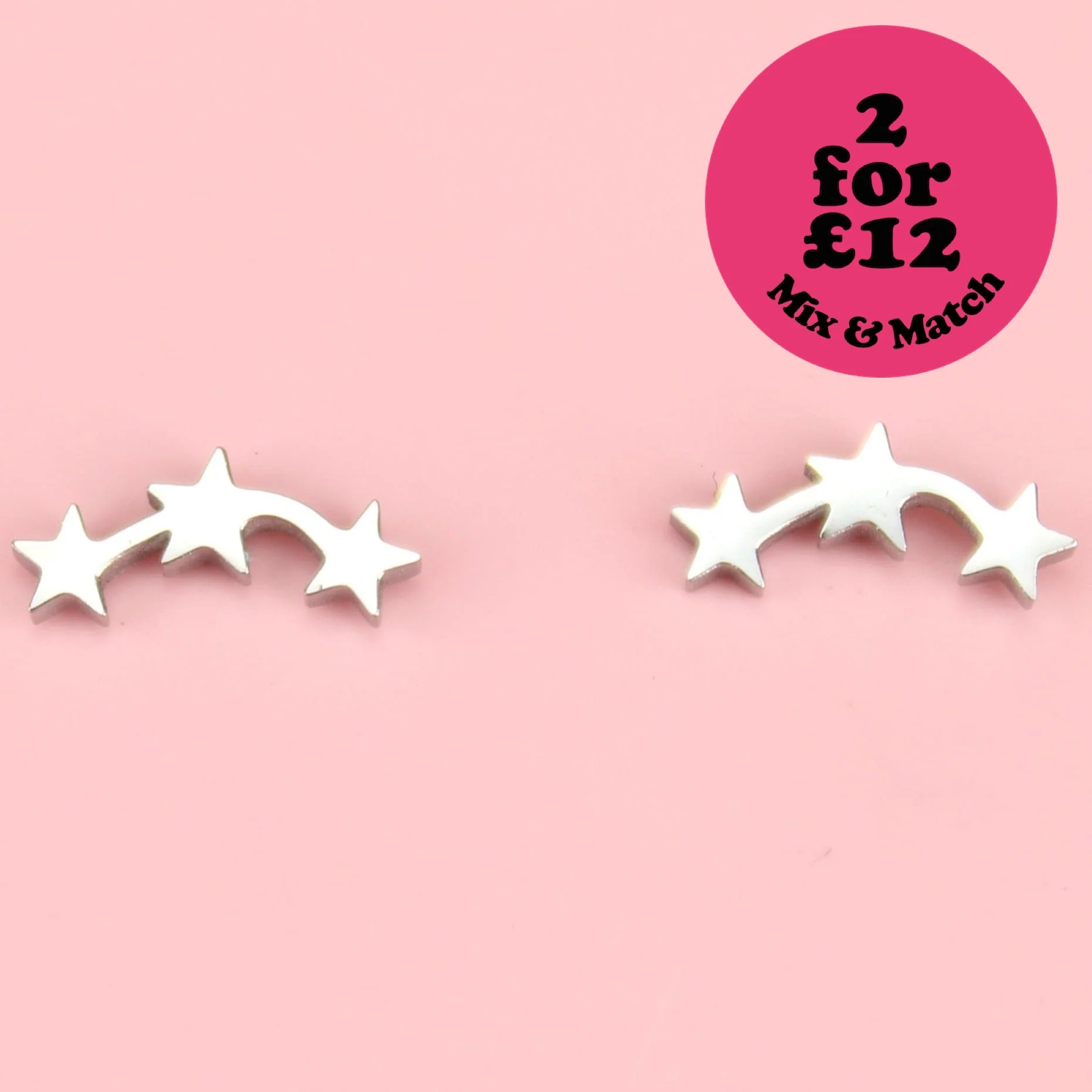Triple Curved Star Stud Earrings