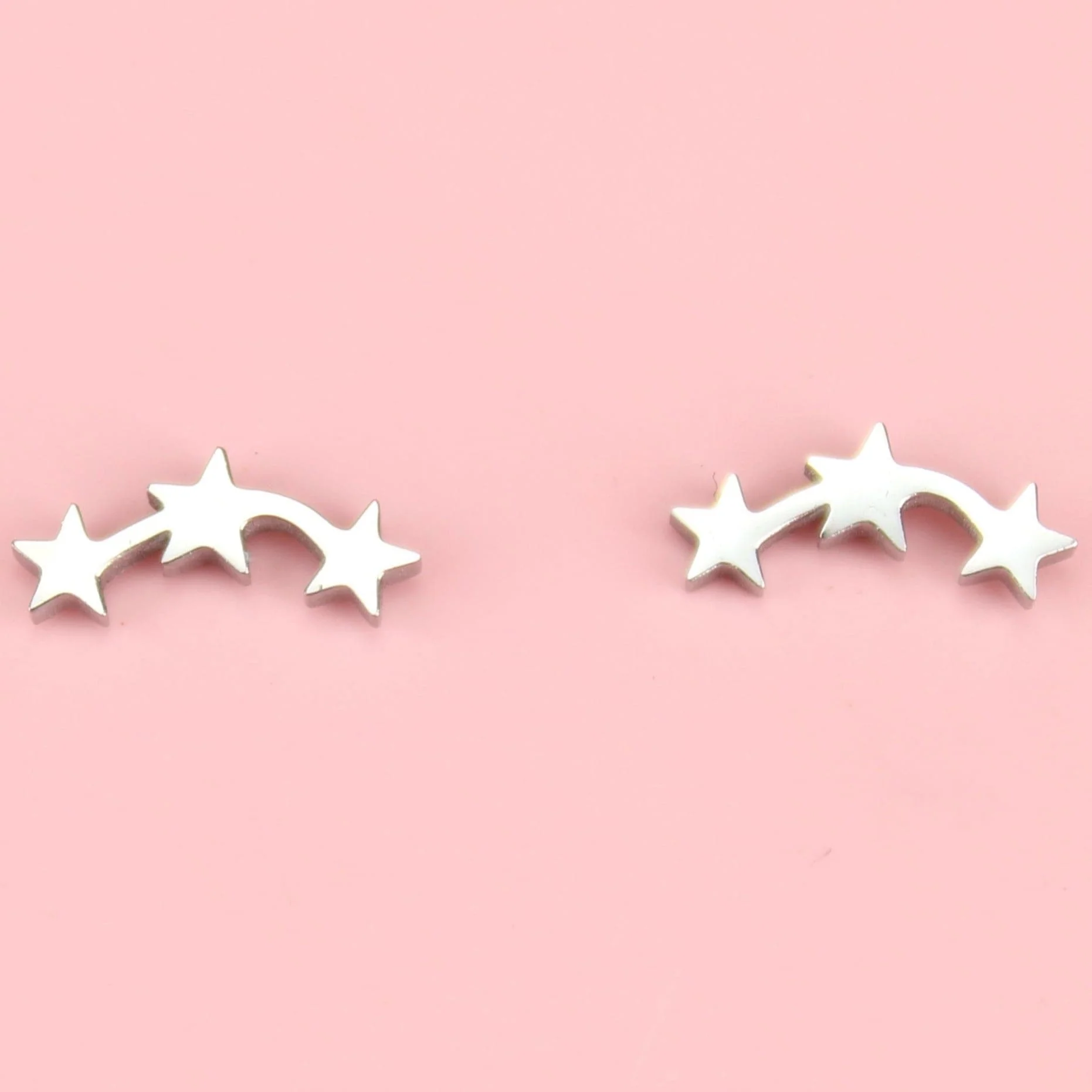 Triple Curved Star Stud Earrings - Image 2